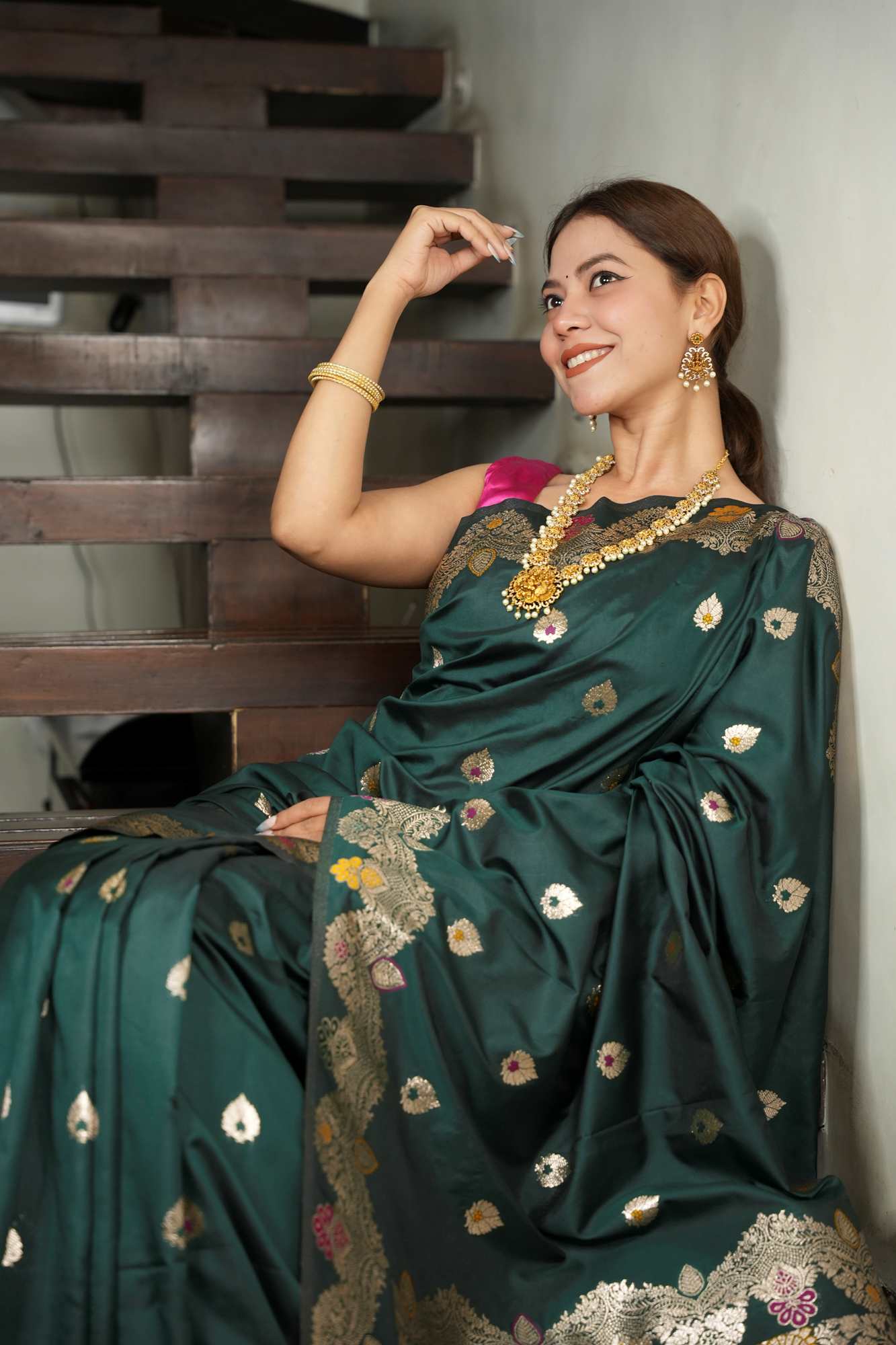 Banarasi Meena All Over Zari Work Border Ready To Wear Saree