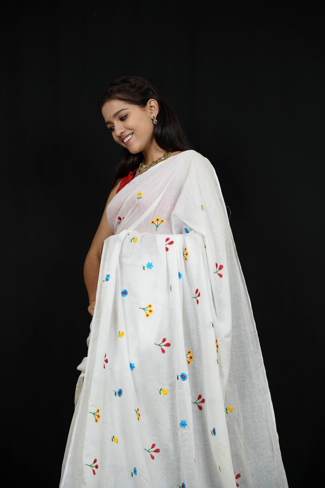 Mulmul Cotton with Embroidery Ready to wear Saree