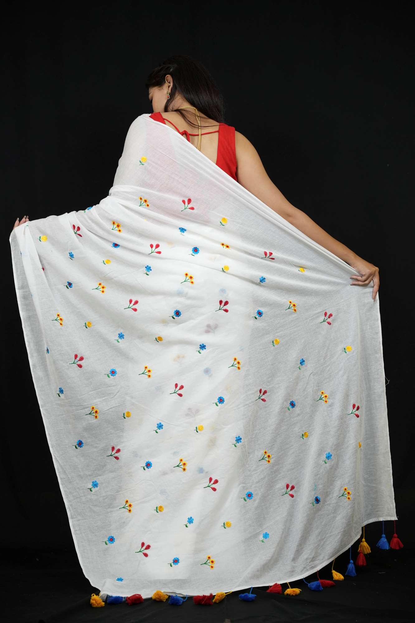 Mulmul Cotton with Embroidery Ready to wear Saree