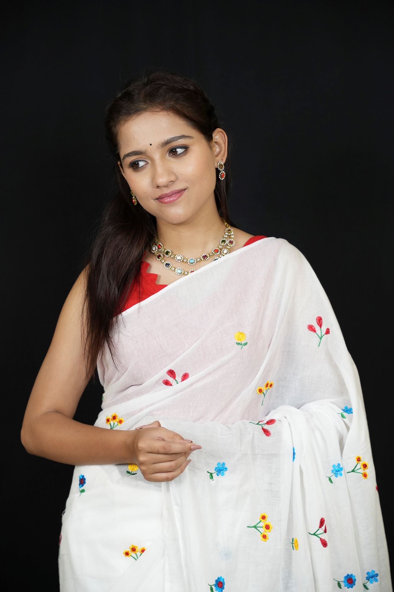 Mulmul Cotton with Embroidery Ready to wear Saree