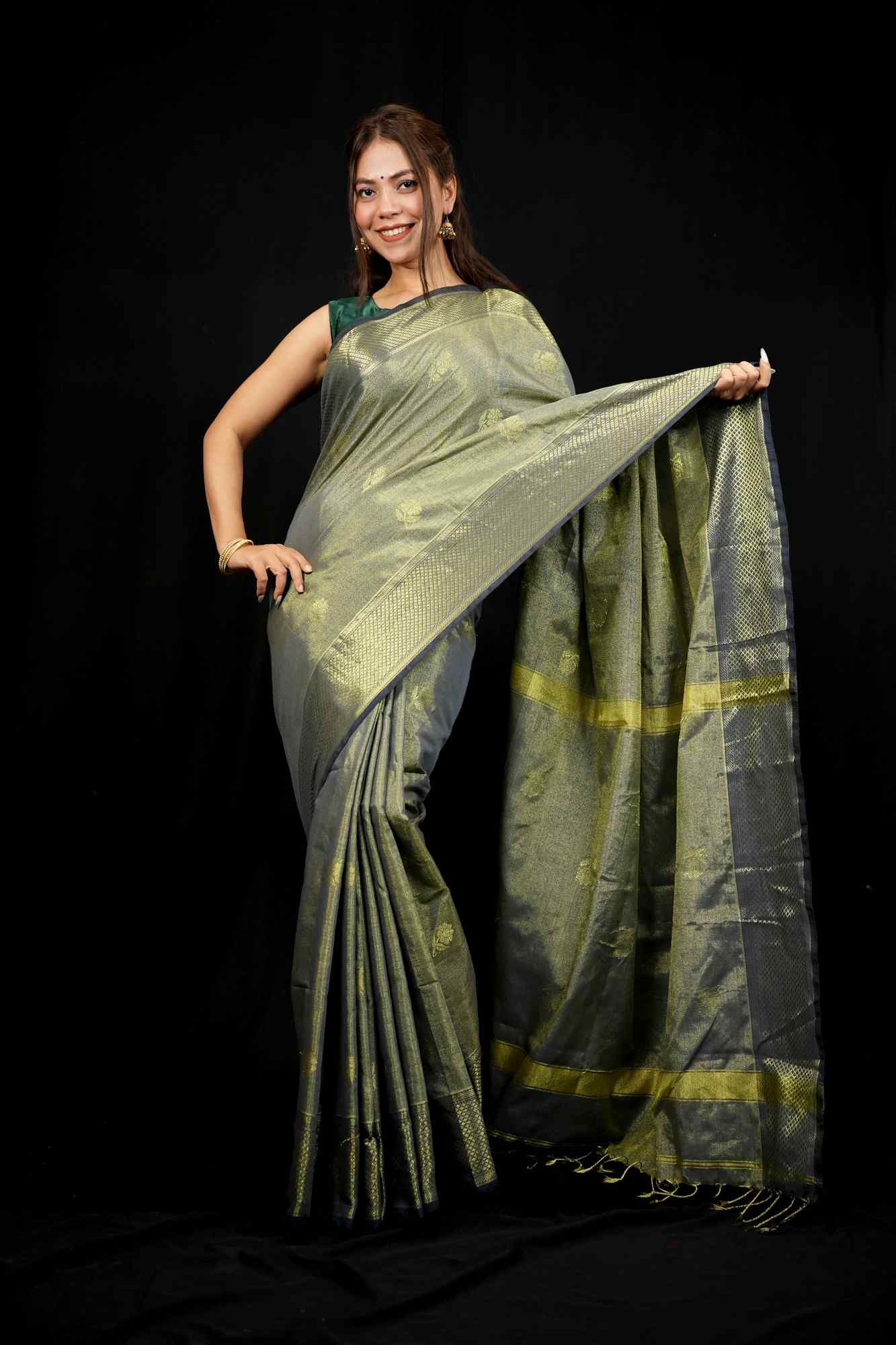 Oreeya Cotton Silk All Over Zari weave Ready To Wear Saree