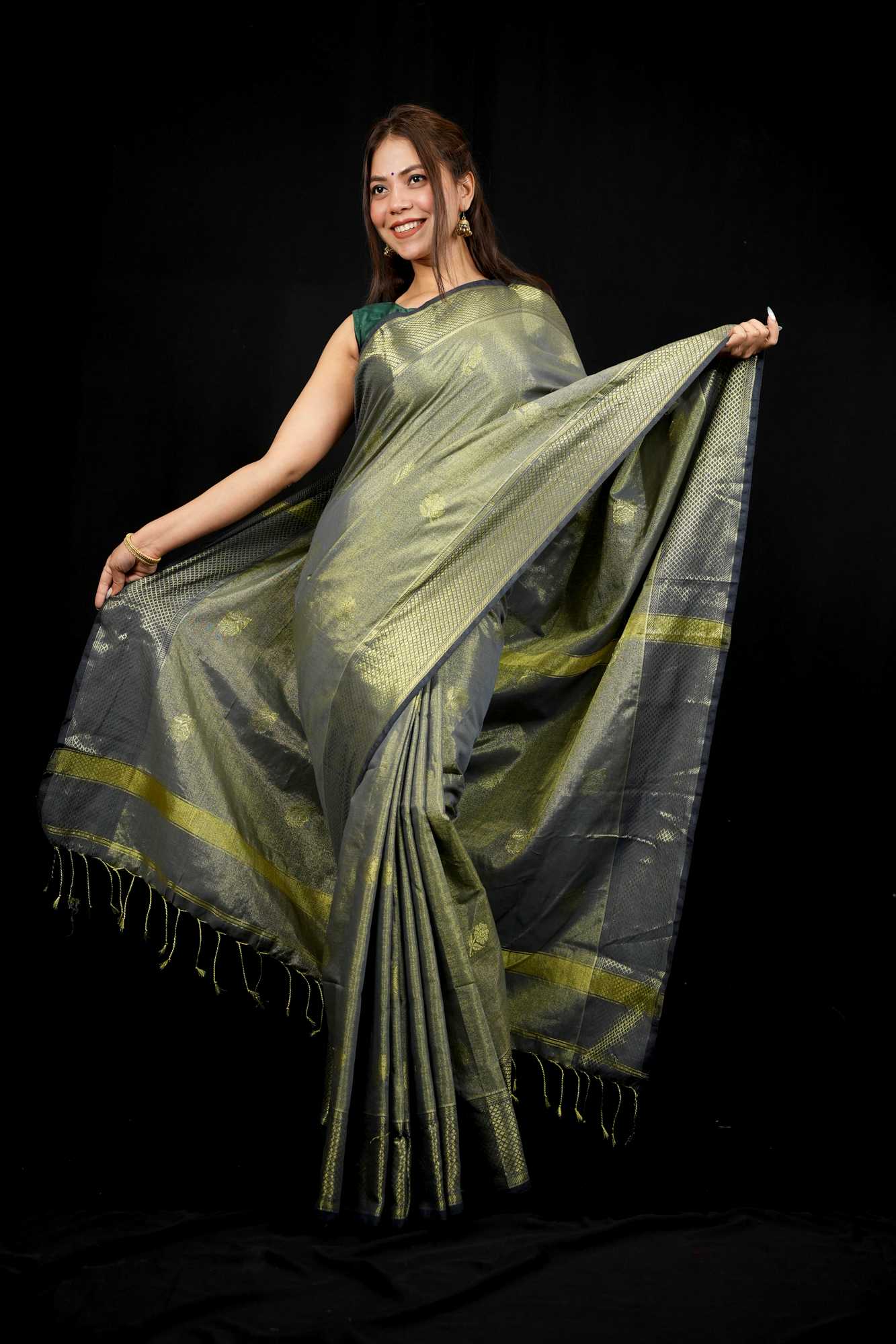 Oreeya Cotton Silk All Over Zari weave Ready To Wear Saree