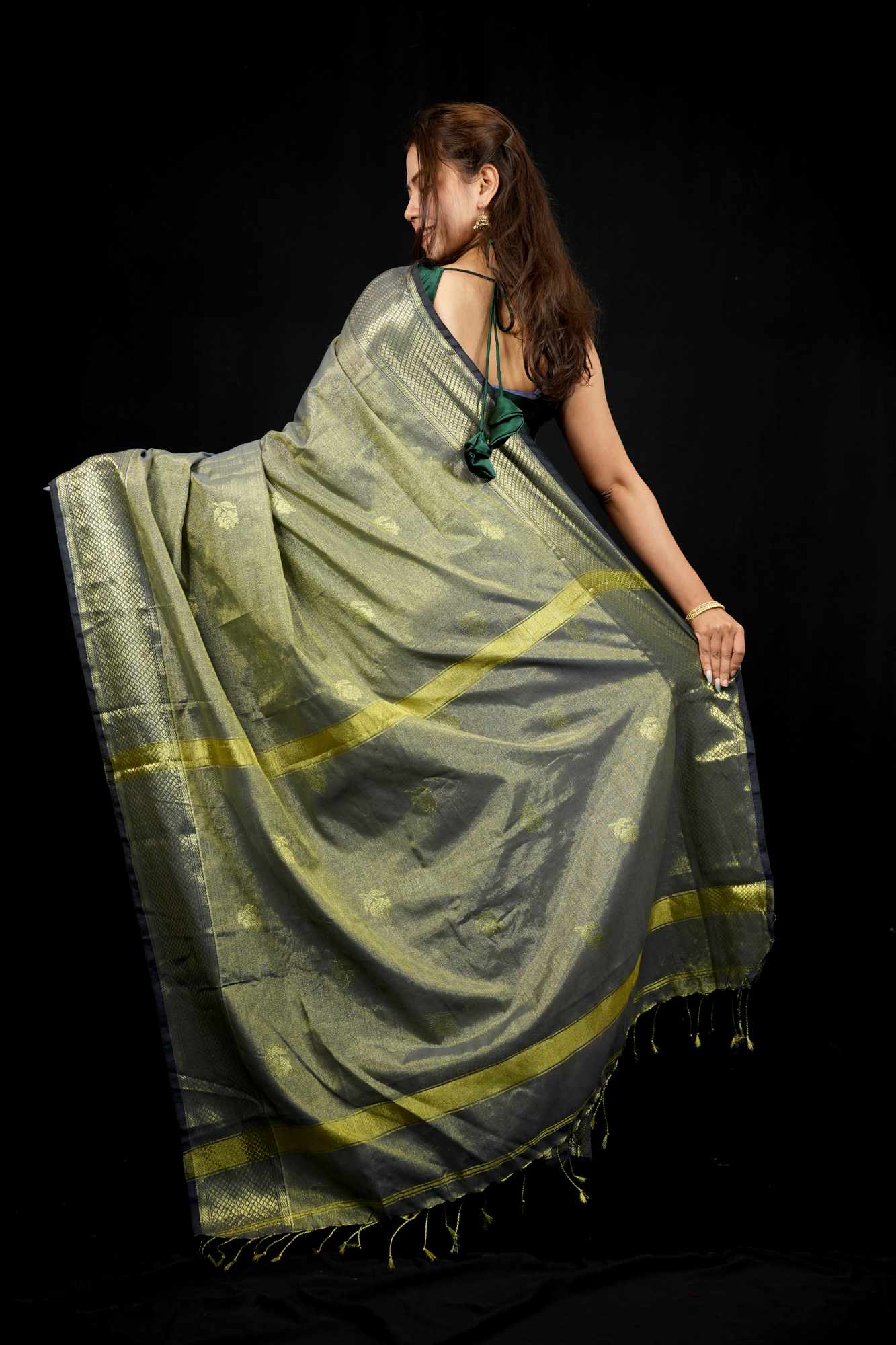 Oreeya Cotton Silk All Over Zari weave Ready To Wear Saree
