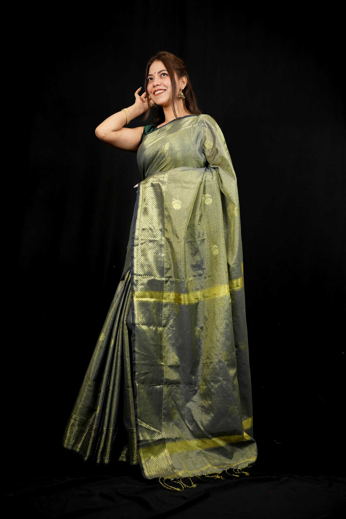 Oreeya Cotton Silk All Over Zari weave Ready To Wear Saree