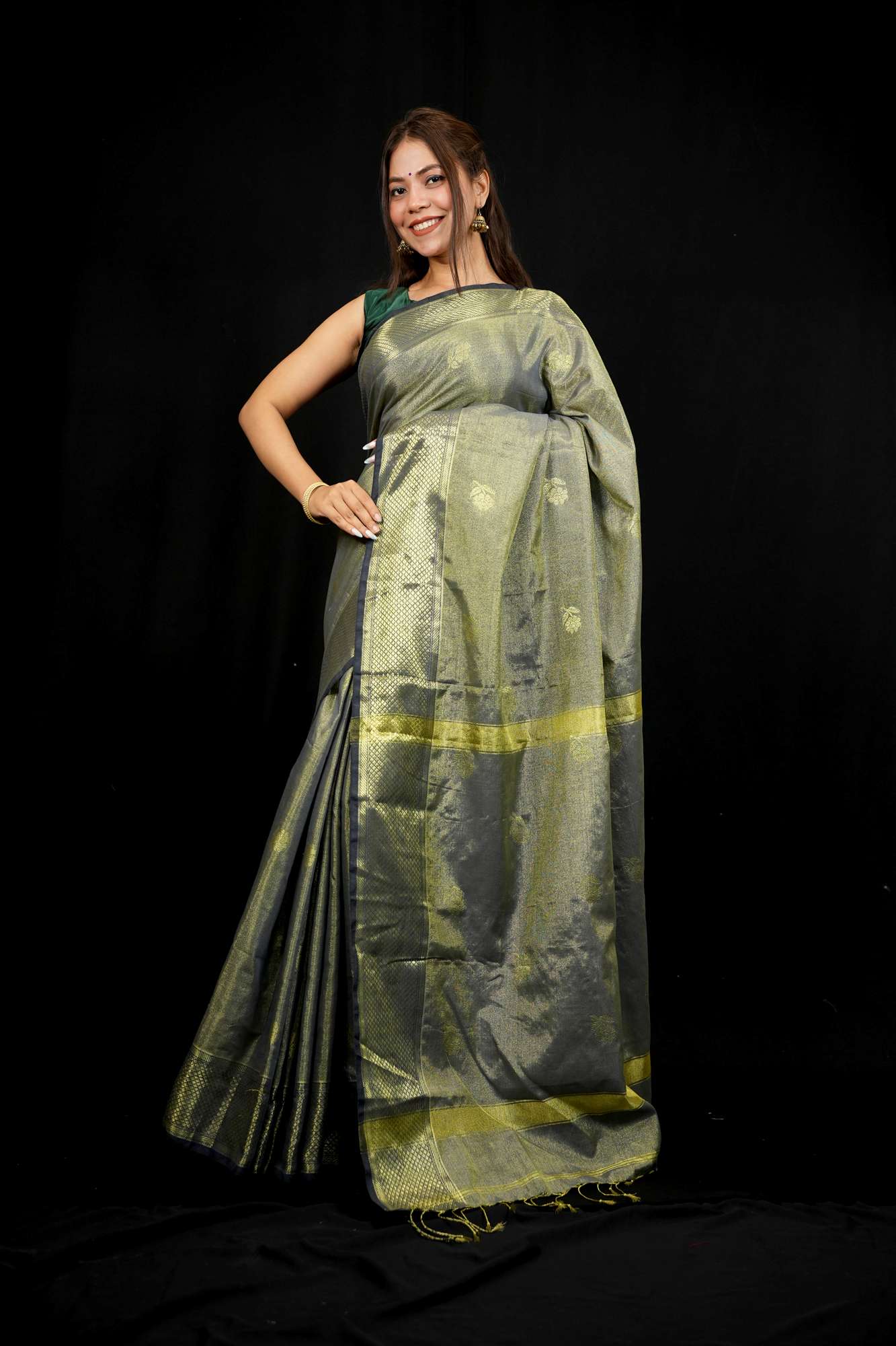 Oreeya Cotton Silk All Over Zari weave Ready To Wear Saree