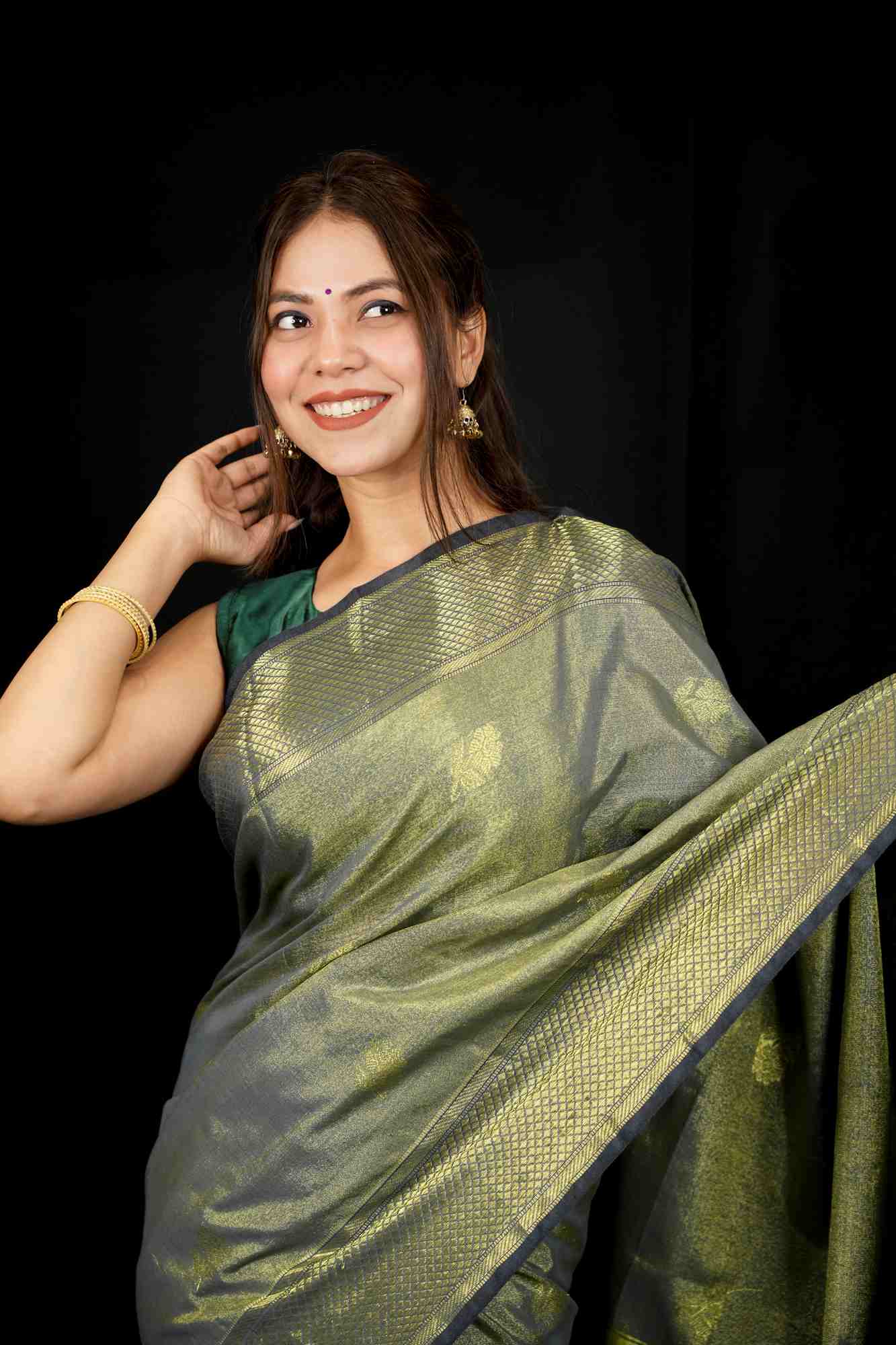 Oreeya Cotton Silk All Over Zari weave Ready To Wear Saree