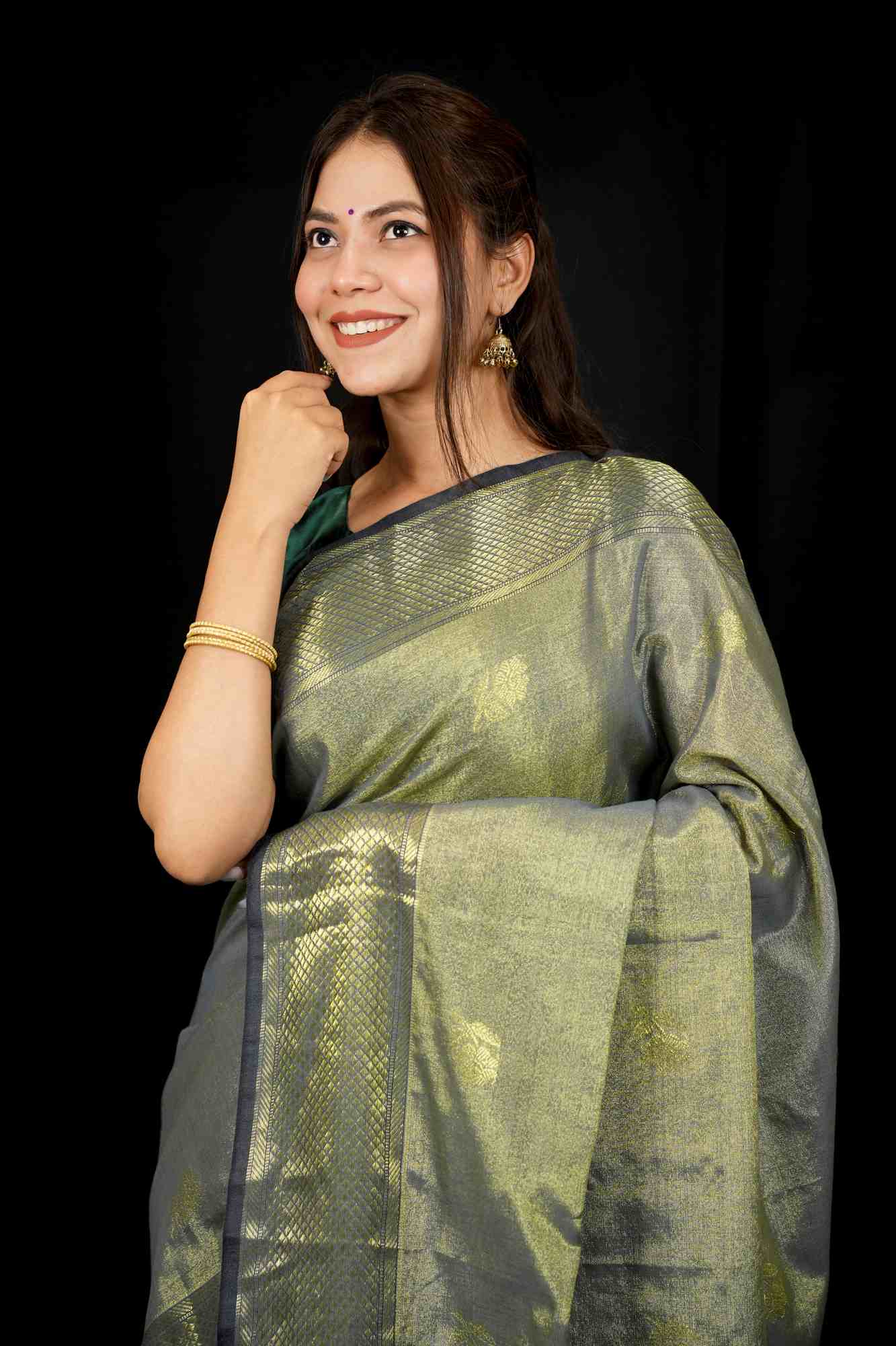 Oreeya Cotton Silk All Over Zari weave Ready To Wear Saree