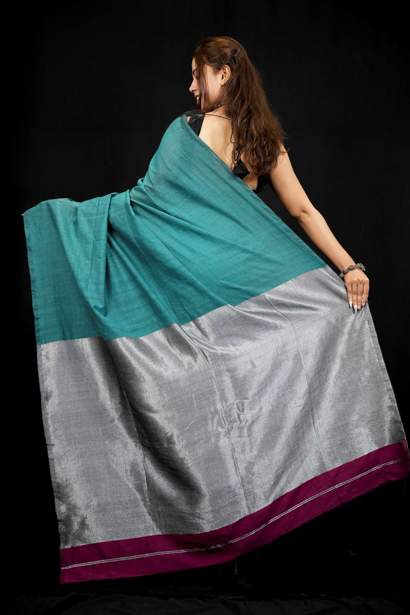 Cotton ready to wear Saree with Contrast shimmer woven Border Ready To Wear Saree