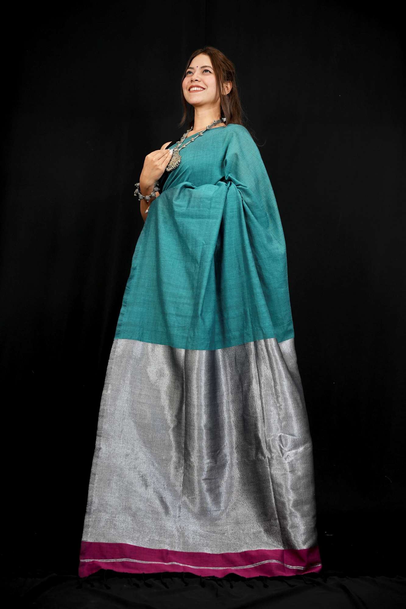 Cotton ready to wear Saree with Contrast shimmer woven Border Ready To Wear Saree