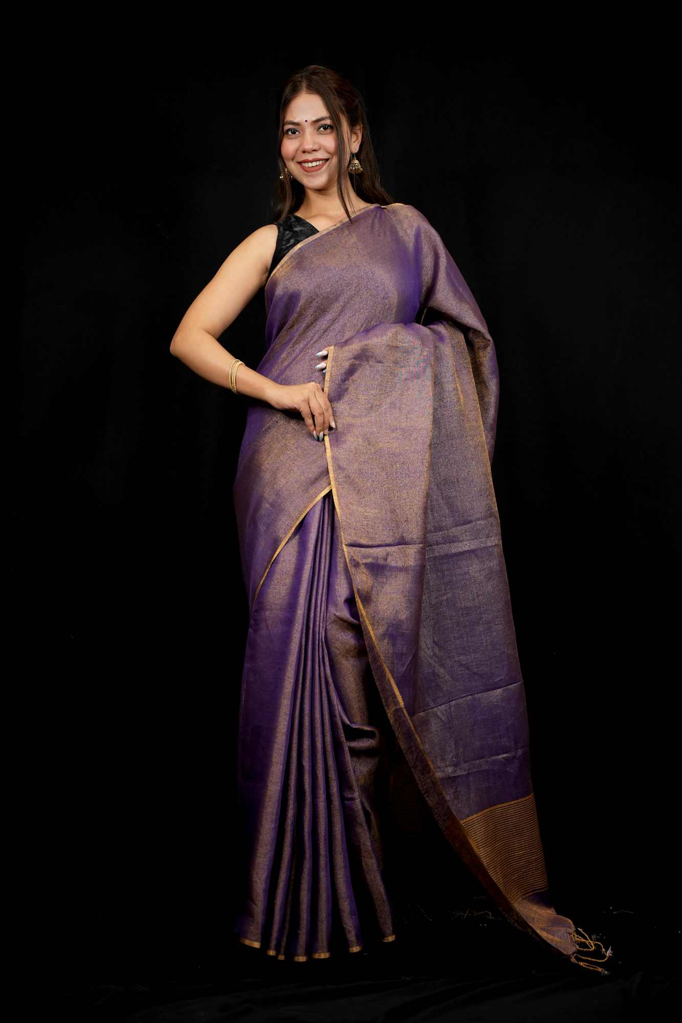 Tissue Linen Jamdani with Inchi Border Ready To Wear Saree