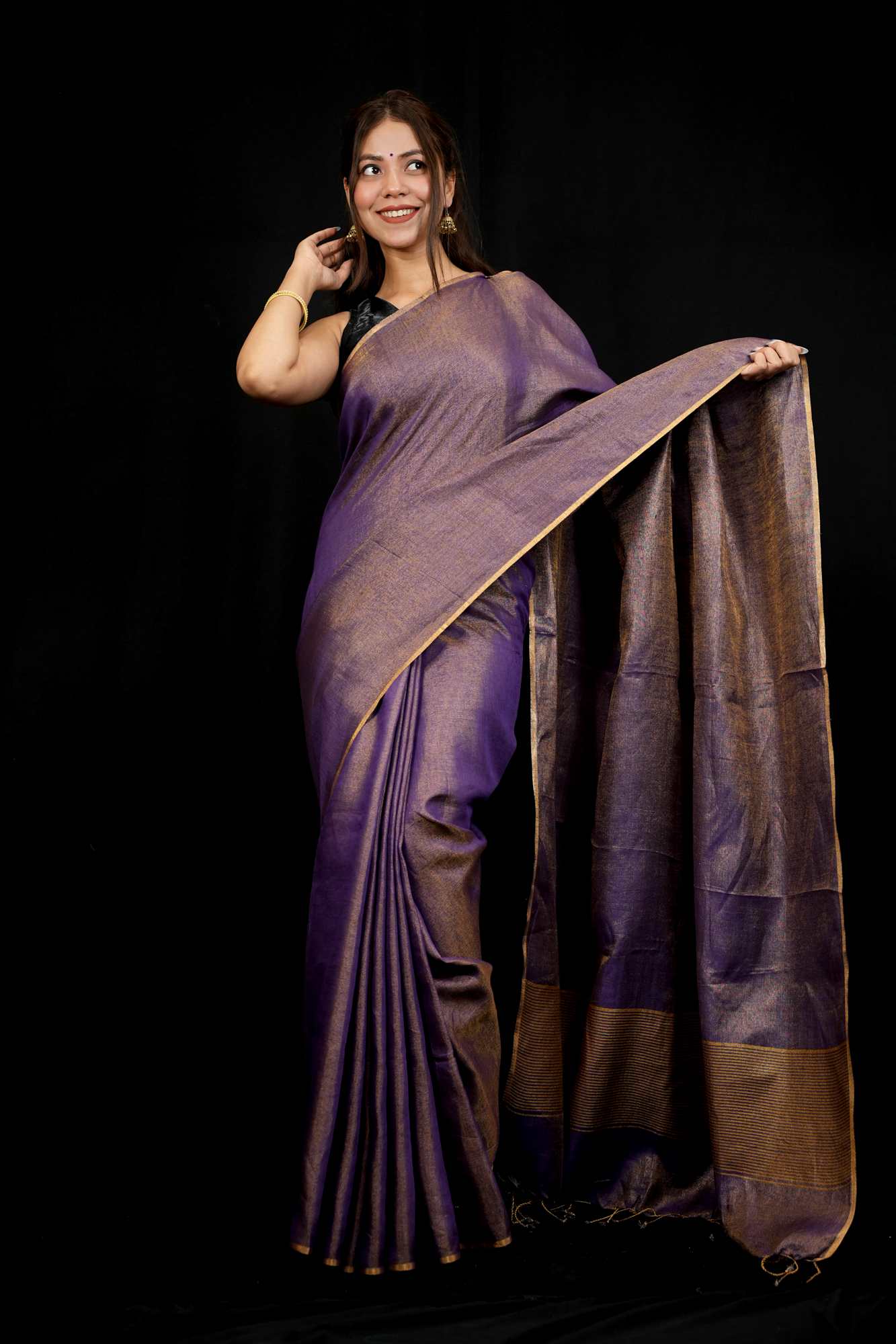 Tissue Linen Jamdani with Inchi Border Ready To Wear Saree