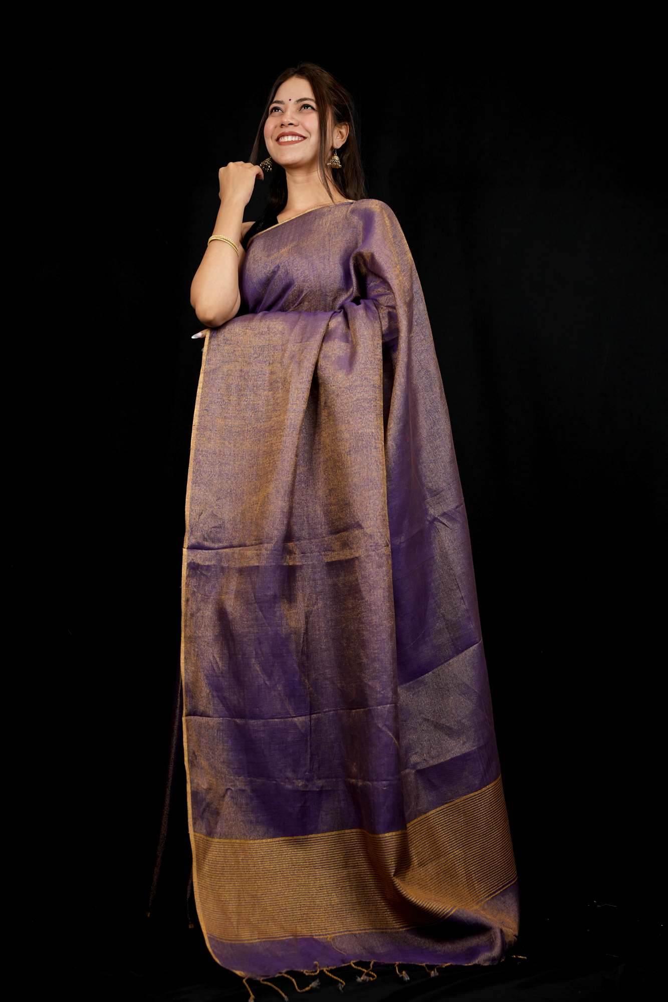 Tissue Linen Jamdani with Inchi Border Ready To Wear Saree