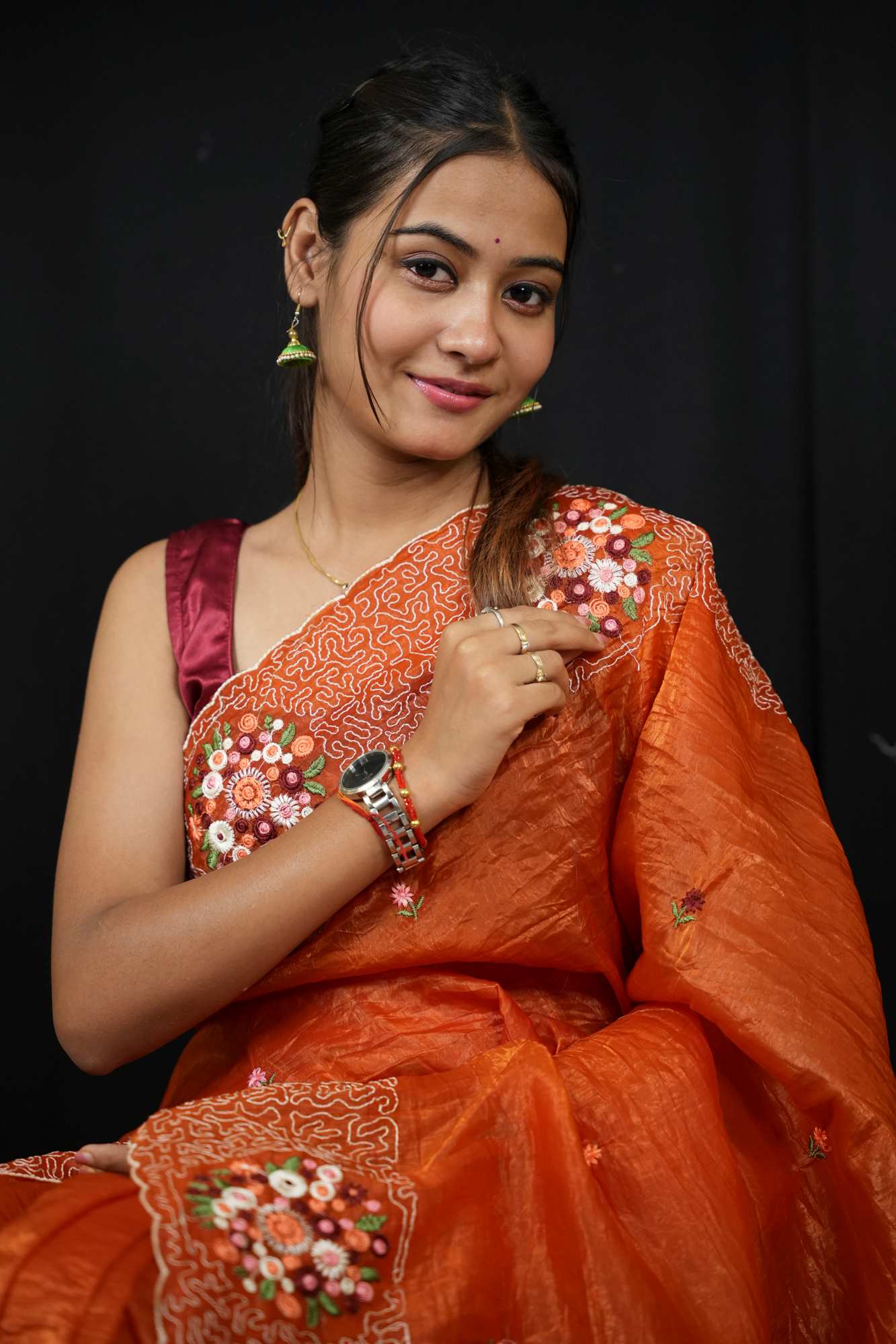 Soft Paper Crush Silk with Embroidered C-Pallu Ready To Wear Saree