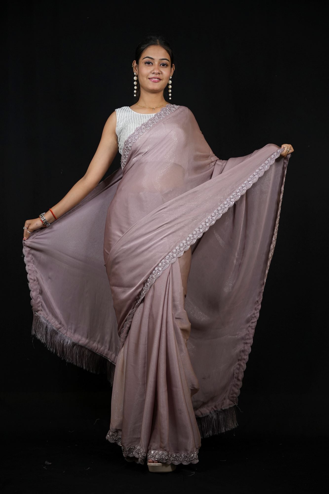 Lavender Georgette with Hand-Embroidered Jacket Blouse Ready To Wear Saree