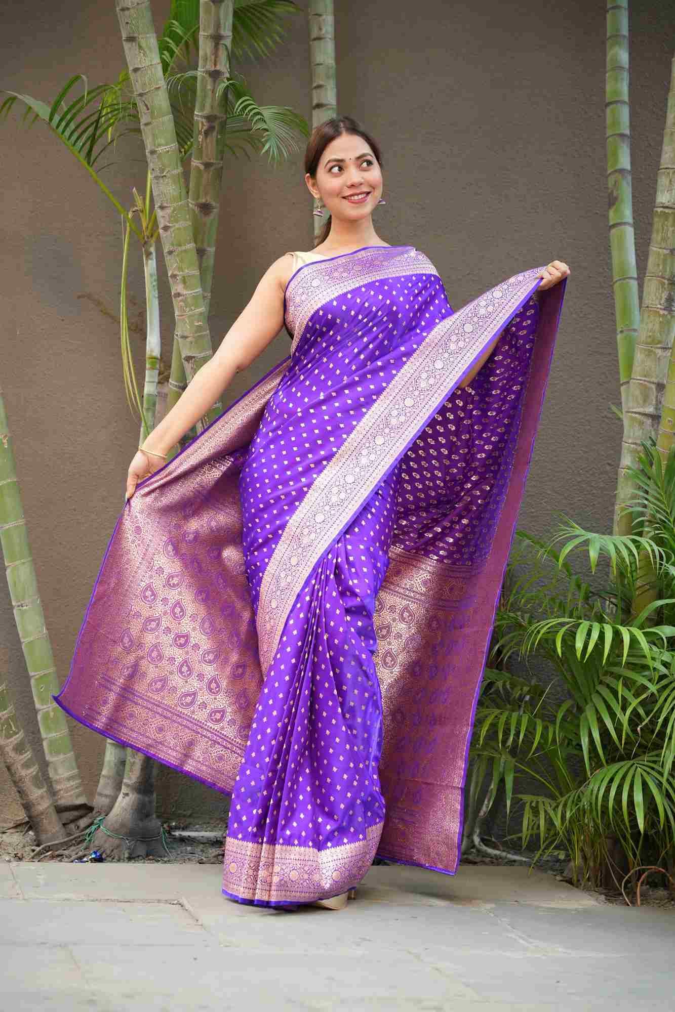 Banarasi Mashru with Rich Pallu, Zari Border & Handloom Wrap Ready To Wear Saree