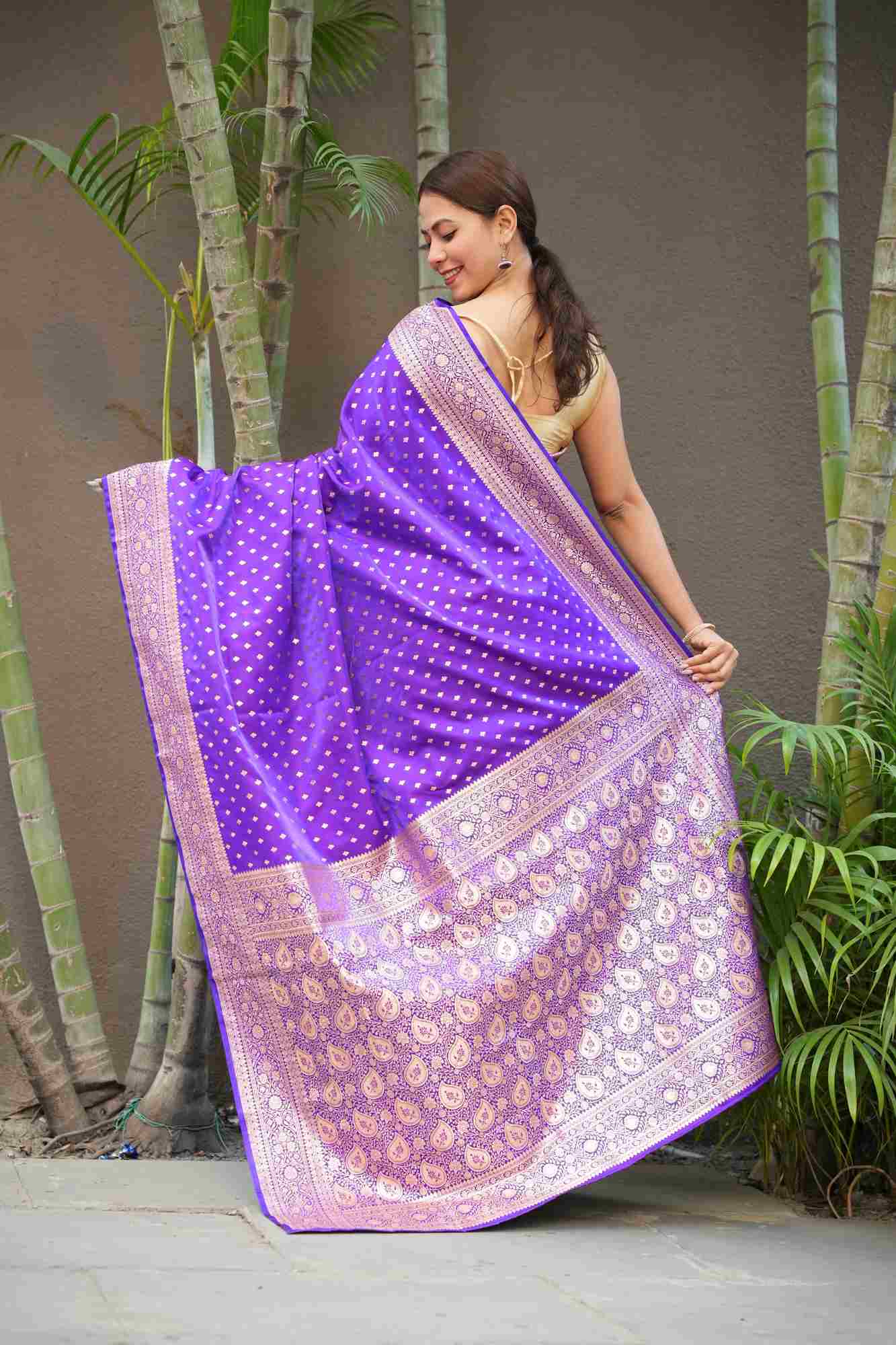 Banarasi Mashru with Rich Pallu, Zari Border & Handloom Wrap Ready To Wear Saree