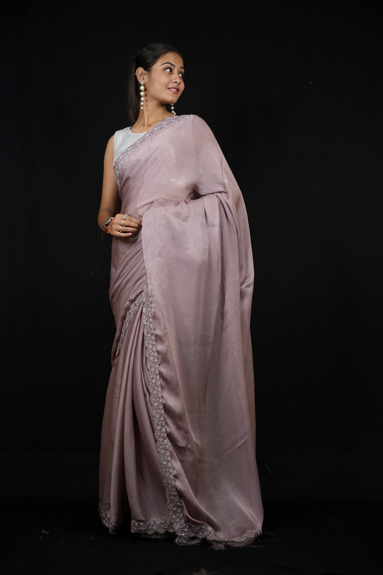Lavender Georgette with Hand-Embroidered Jacket Blouse Ready To Wear Saree