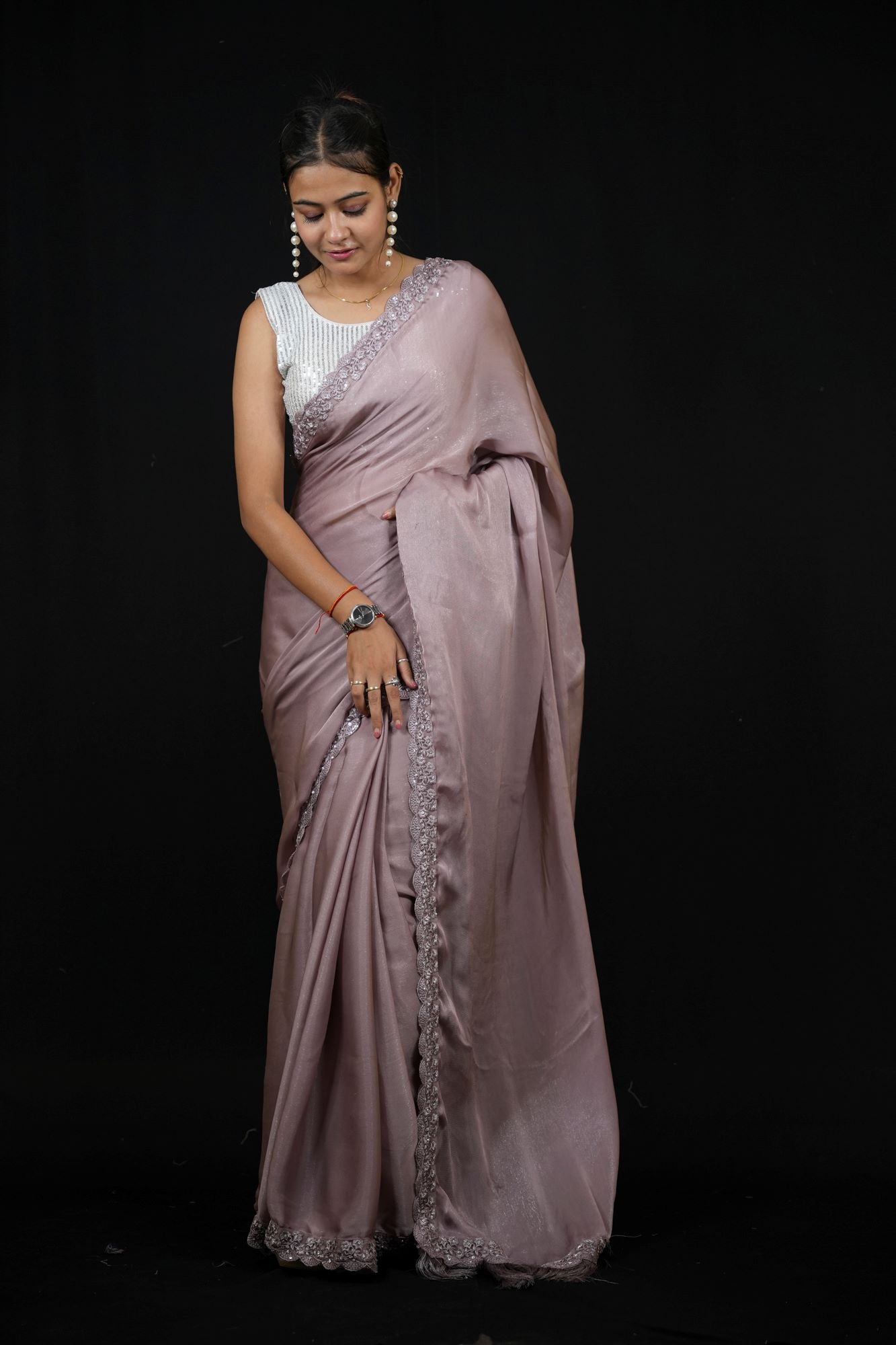 Lavender Georgette with Hand-Embroidered Jacket Blouse Ready To Wear Saree