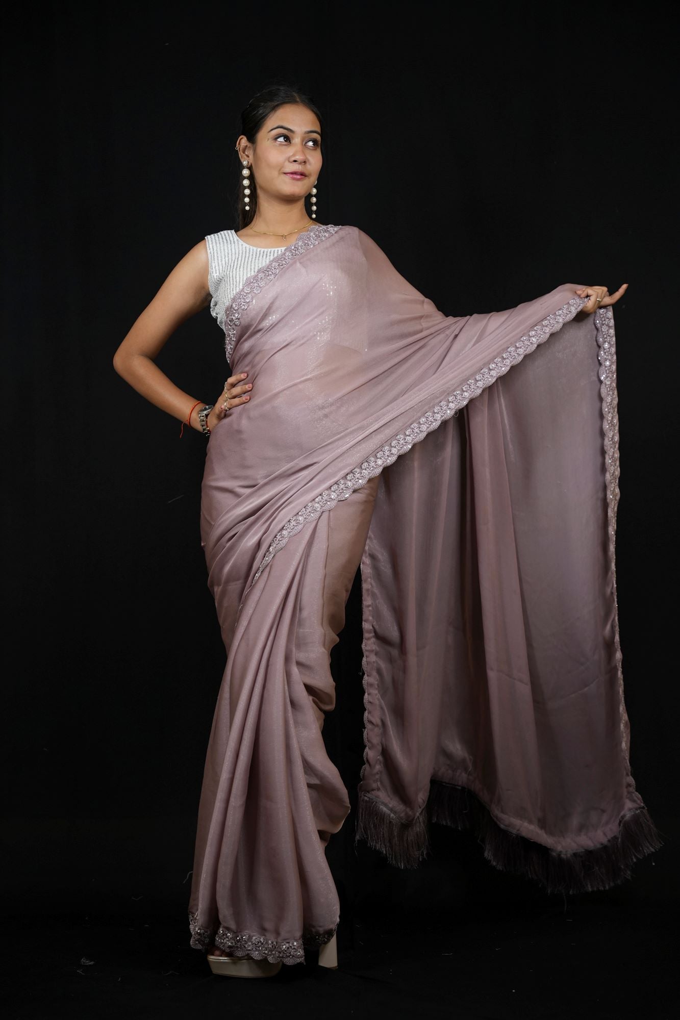 Lavender Georgette with Hand-Embroidered Jacket Blouse Ready To Wear Saree
