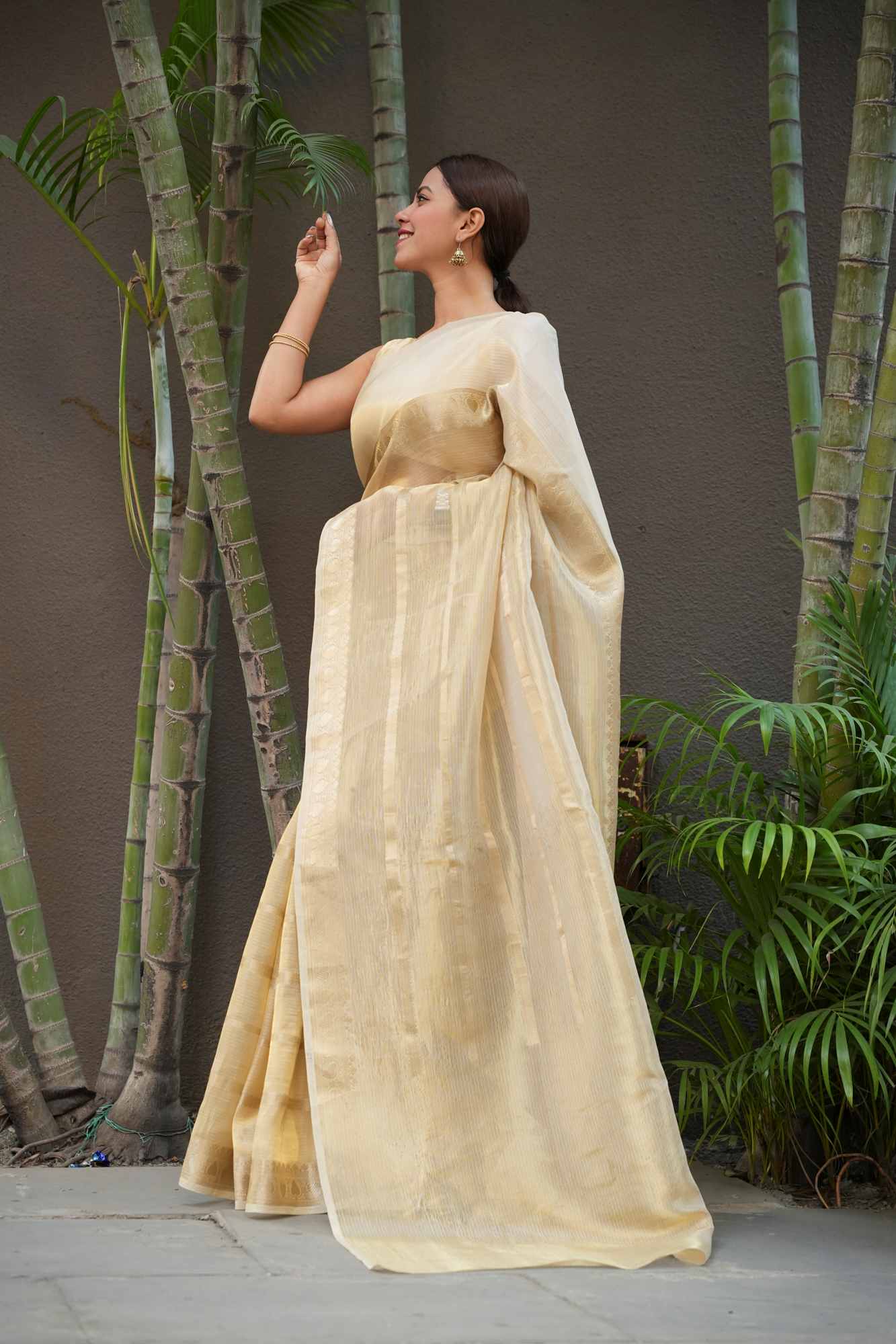 Gold Tissue Zari Weaving Work Ready To Wear Saree