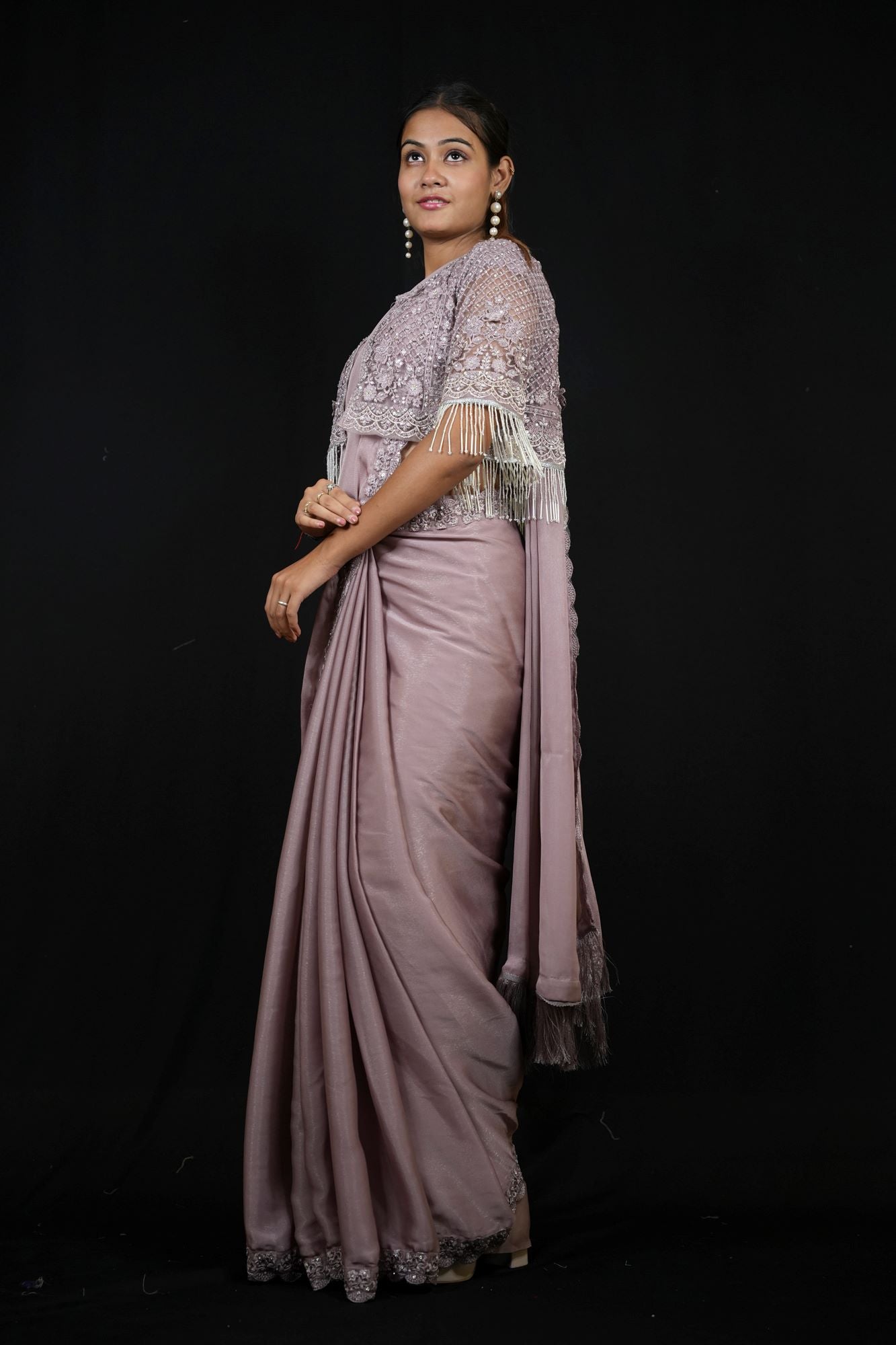 Lavender Georgette with Hand-Embroidered Jacket Blouse Ready To Wear Saree