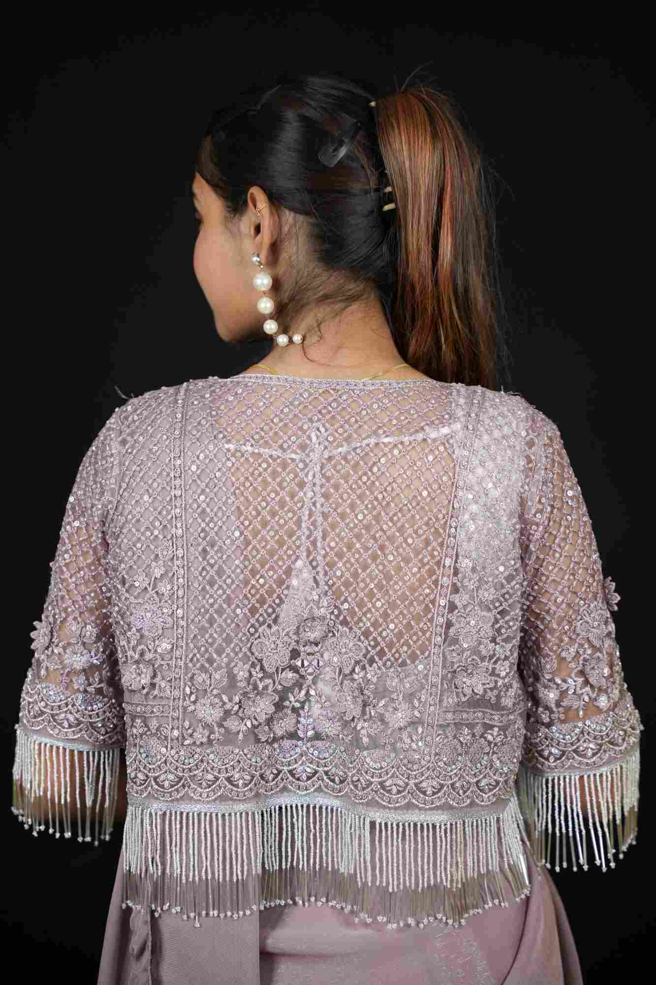 Lavender Georgette with Hand-Embroidered Jacket Blouse Ready To Wear Saree