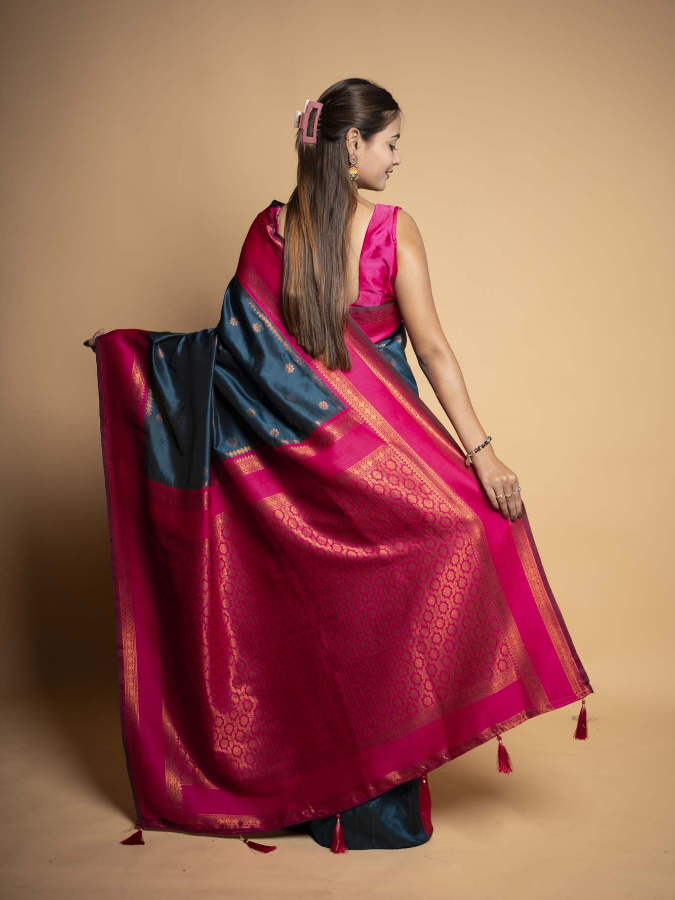 Royal Blue Design with all over buti Heavy Golden Embroidery Ready To Wear Saree