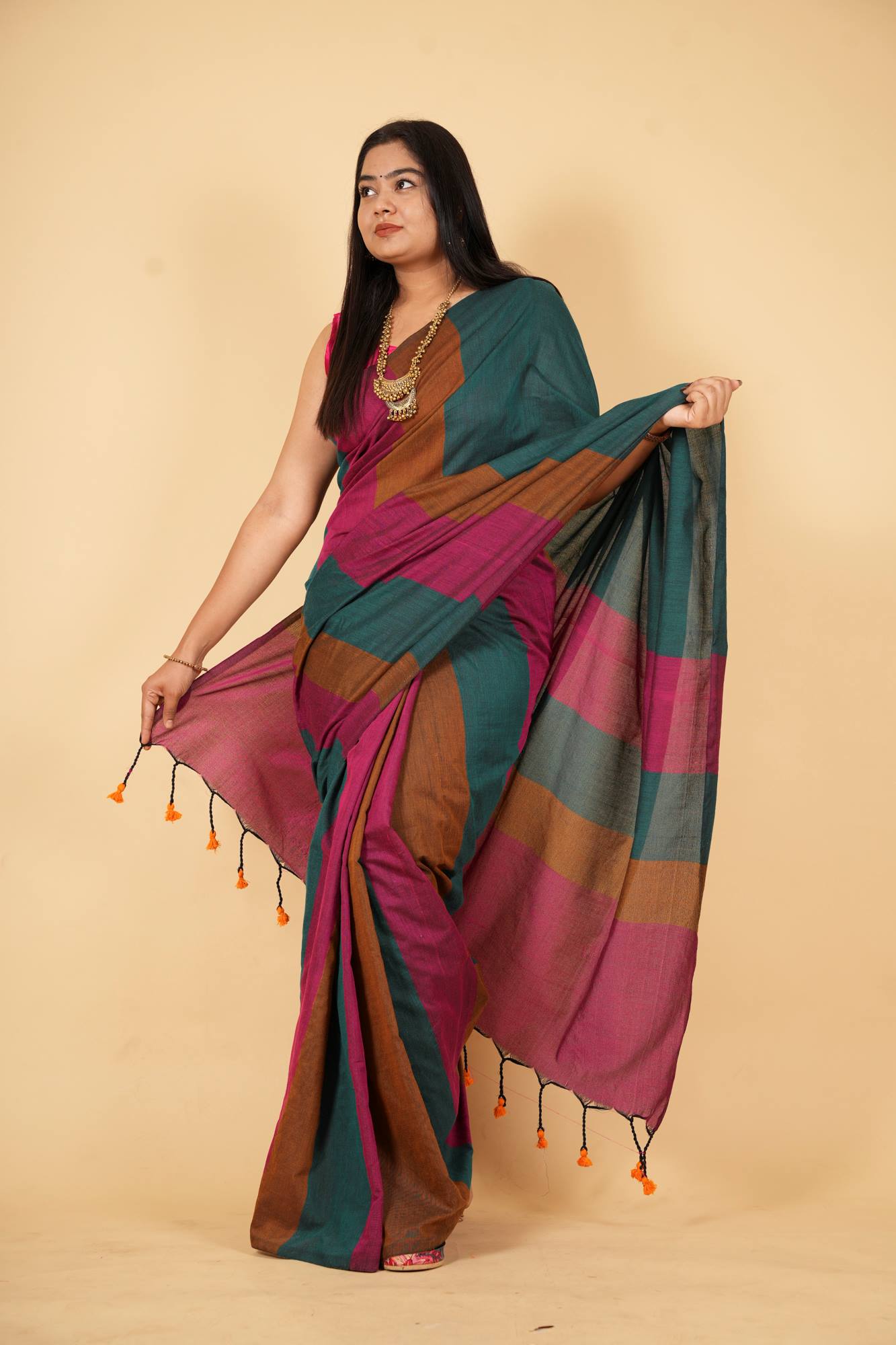 Earthy Stripes Handloom Cotton Ready To Wear Saree