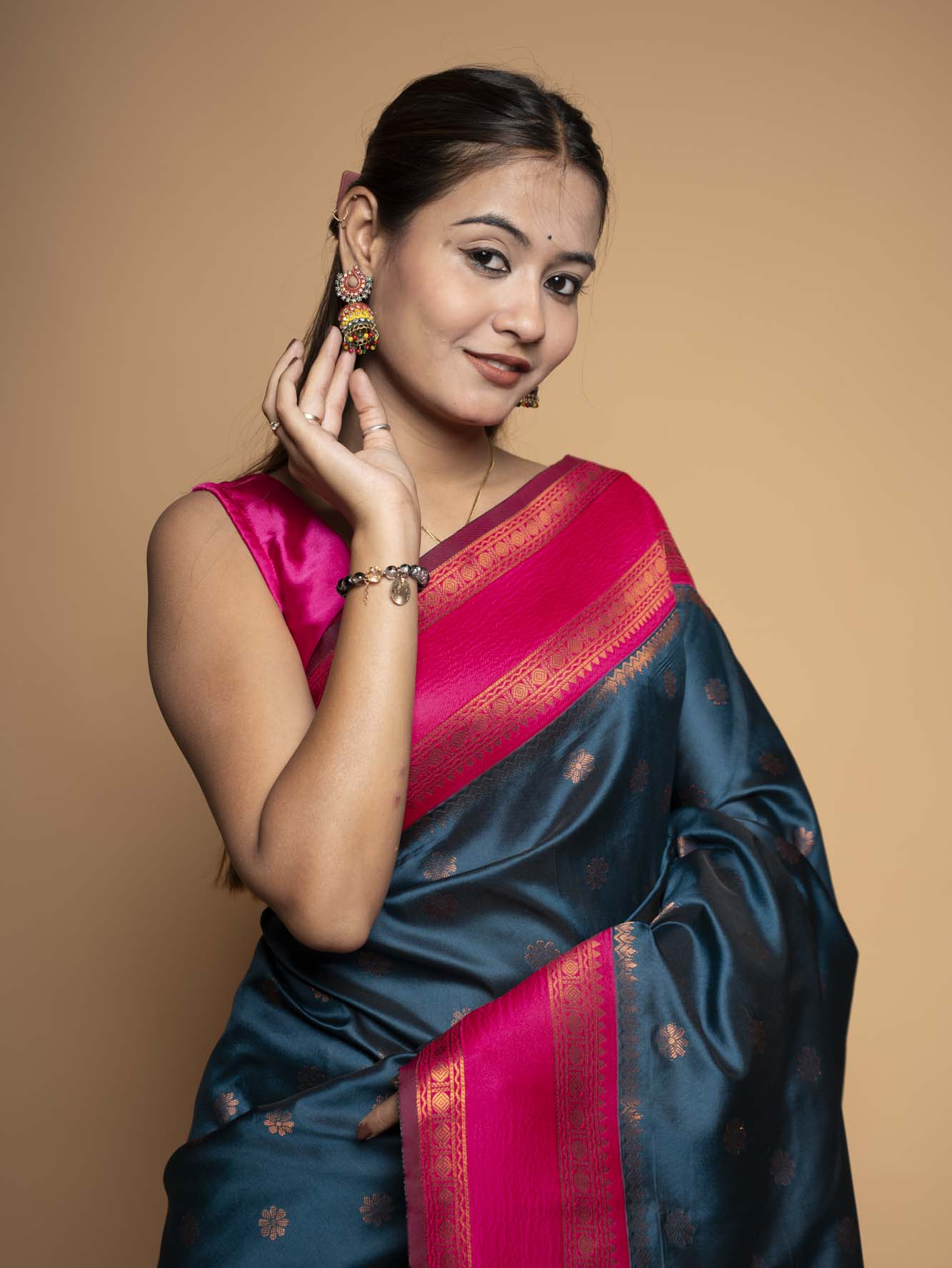 Royal Blue Design with all over buti Heavy Golden Embroidery Ready To Wear Saree