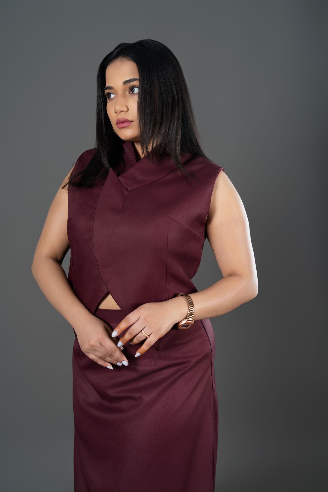 Viscose Suiting Asymmetric Elegance Statement Dress