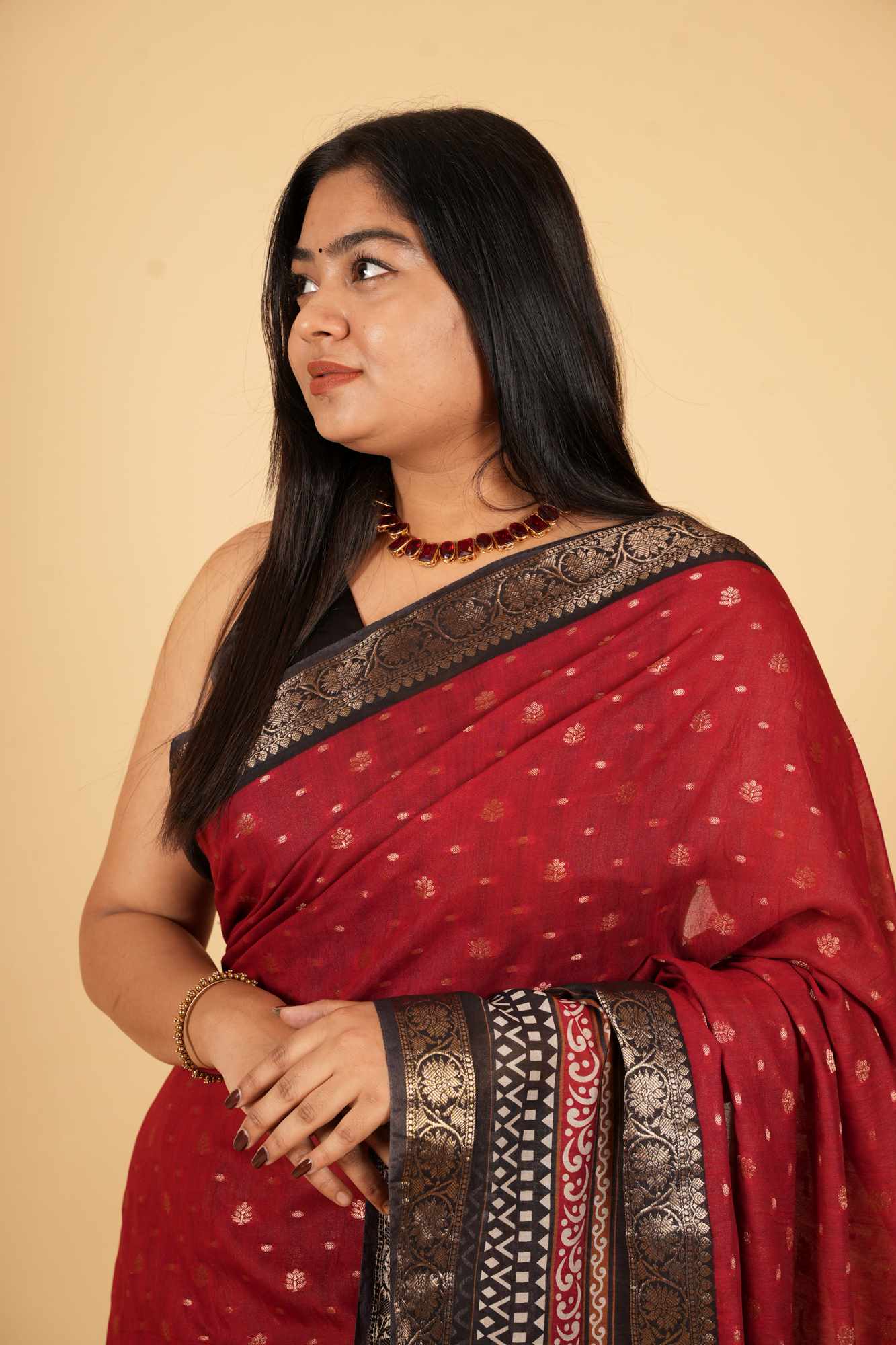 Handloom Maroon Cotton Silk with Zari Buti and Ornate Antique Zari Border Ready To wear Saree