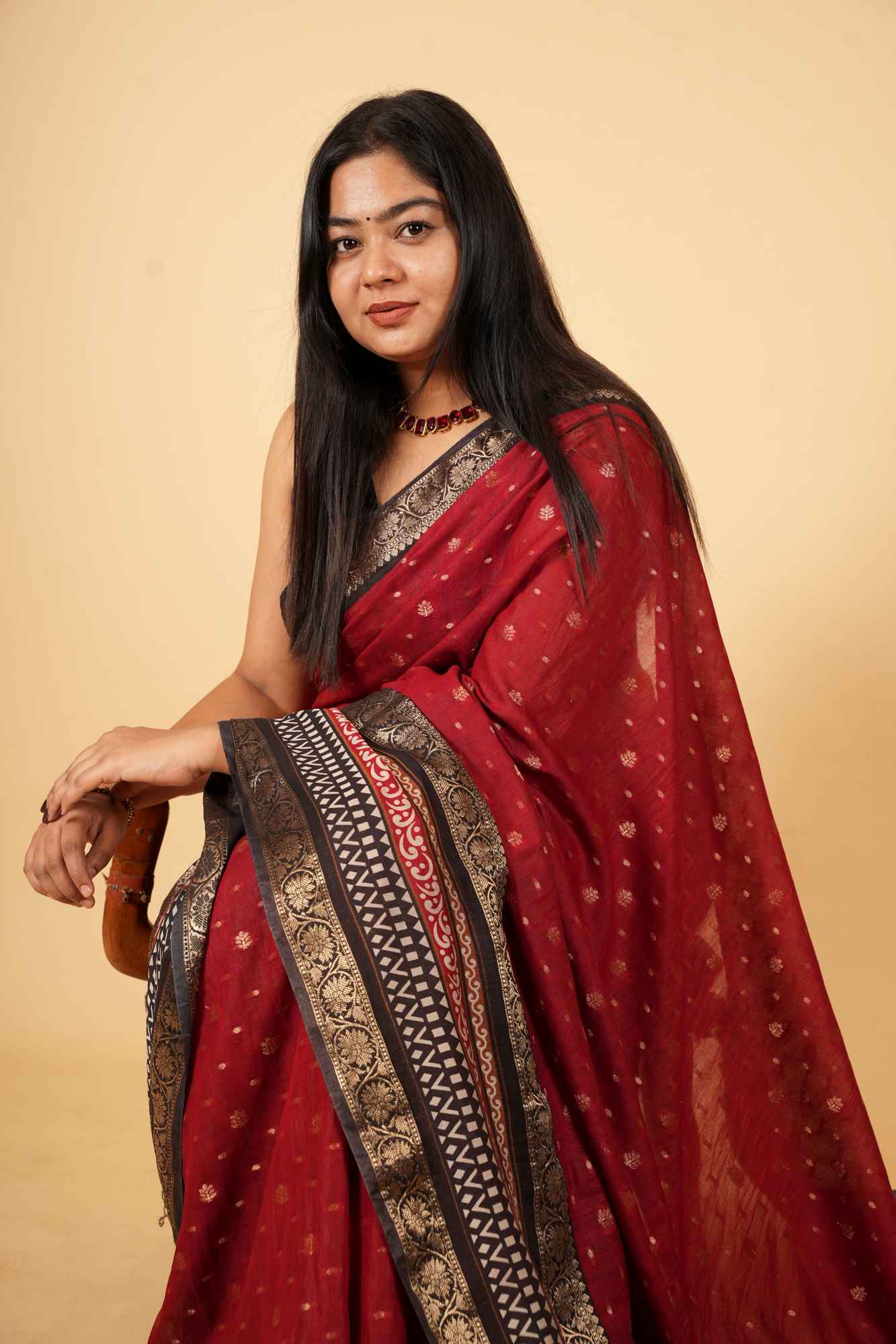 Handloom Maroon Cotton Silk with Zari Buti and Ornate Antique Zari Border Ready To wear Saree