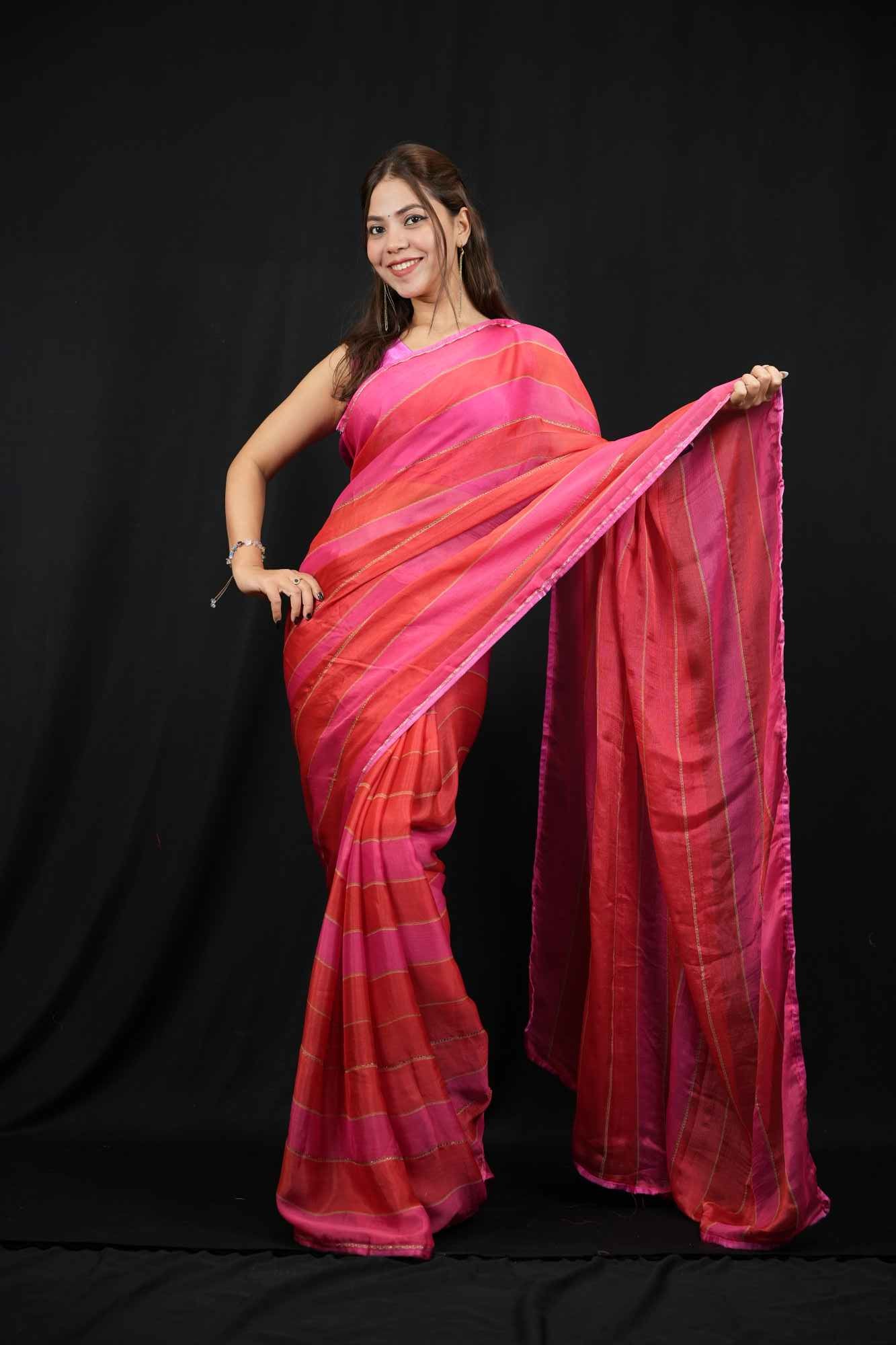 Chiffon Satin Silk With Multi Tone Allover Stone Ready To Wear Saree