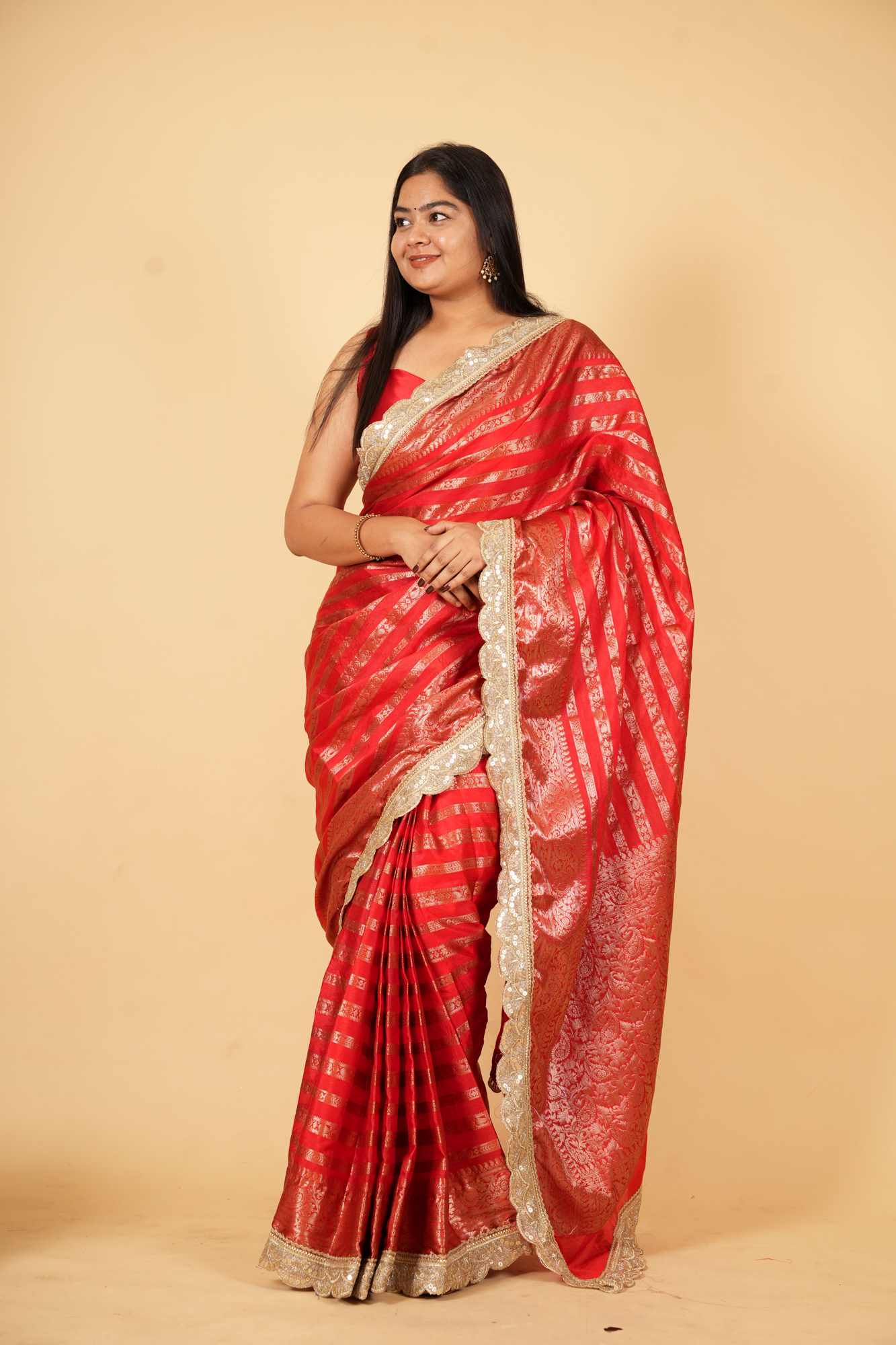 Regal Red Banarasi-Inspired Soft Warm Silk Ready To Wear Saree
