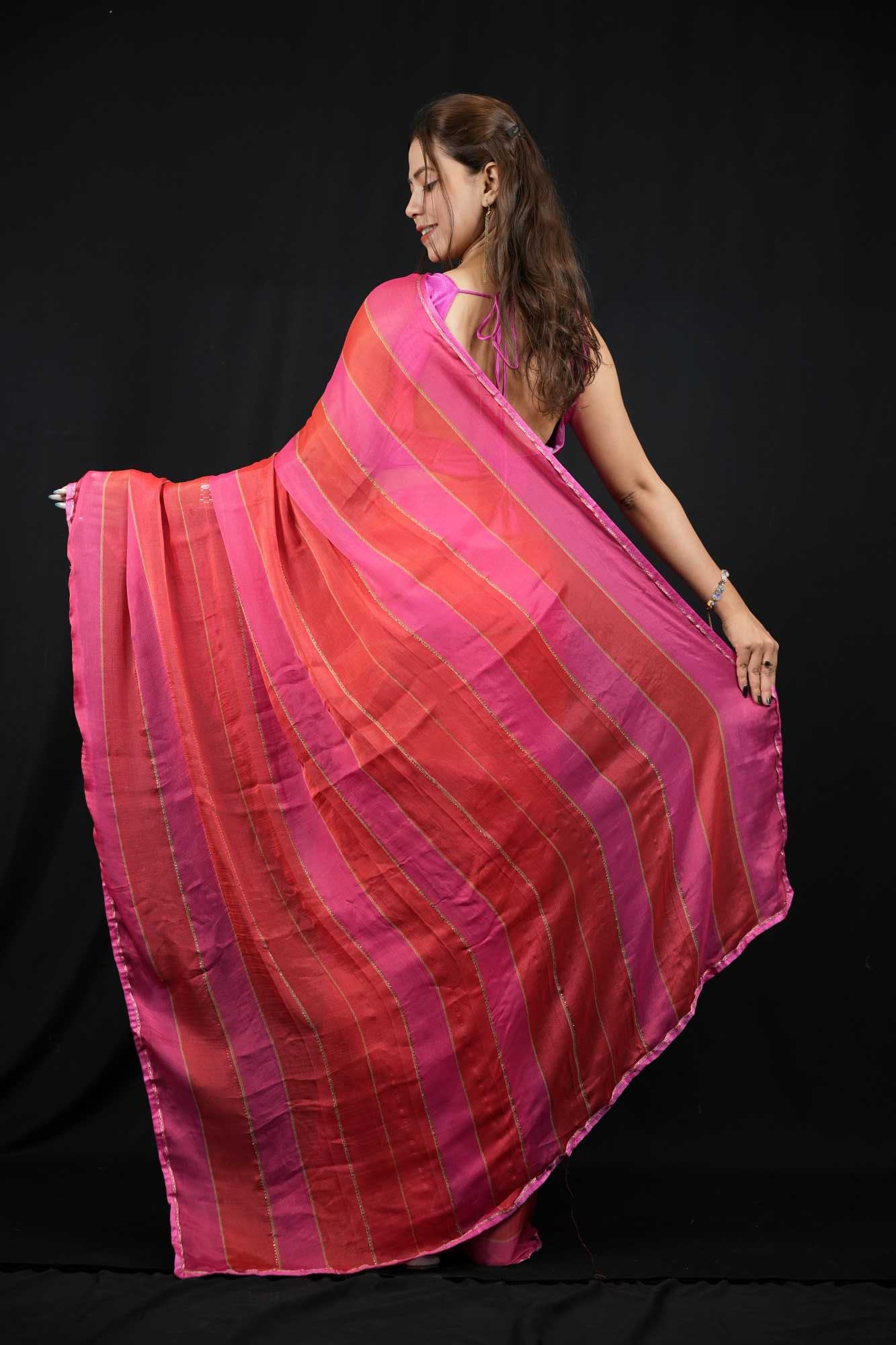 Chiffon Satin Silk With Multi Tone Allover Stone Ready To Wear Saree