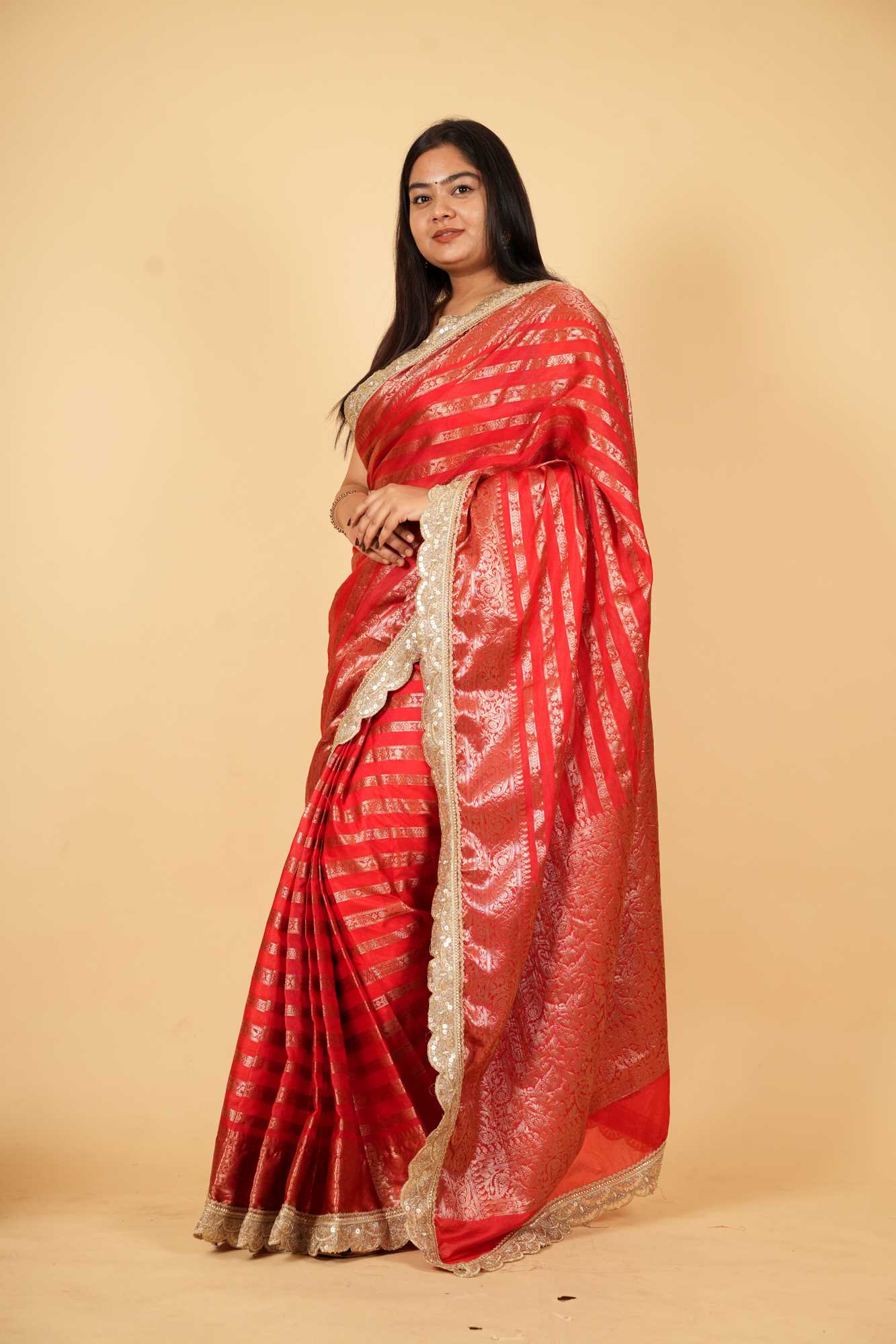 Regal Red Banarasi-Inspired Soft Warm Silk Ready To Wear Saree