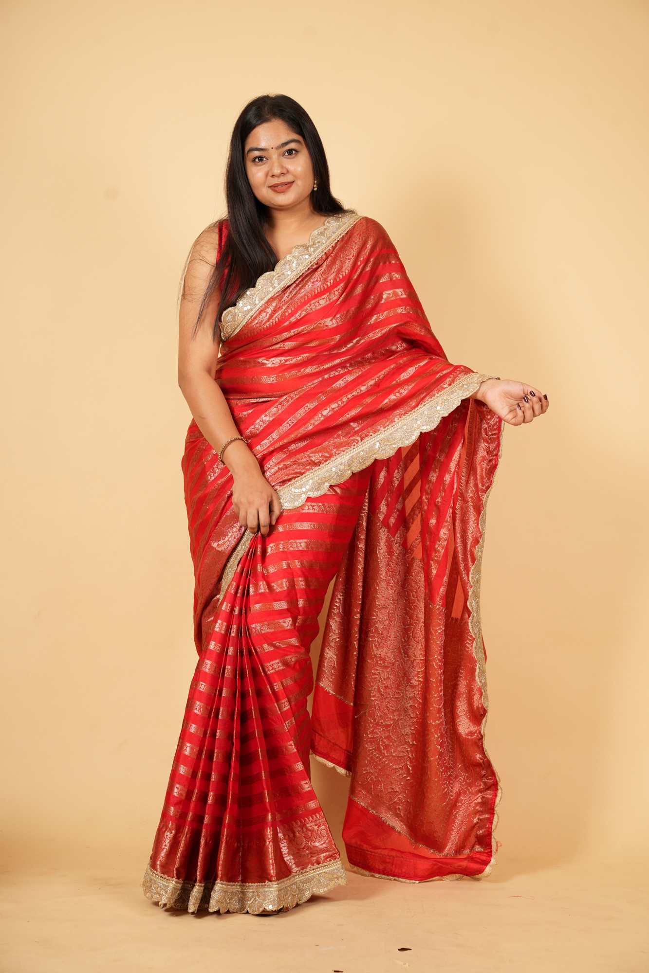 Regal Red Banarasi-Inspired Soft Warm Silk Ready To Wear Saree