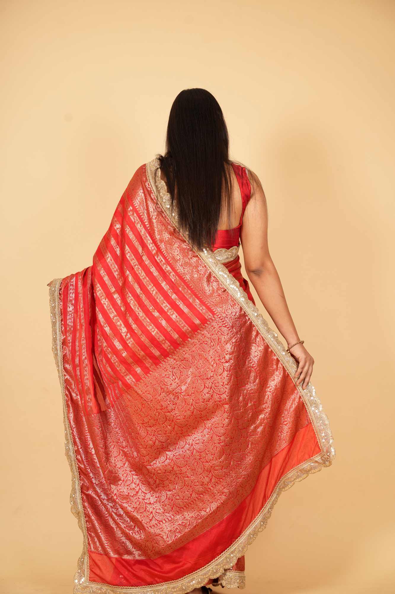 Regal Red Banarasi-Inspired Soft Warm Silk Ready To Wear Saree