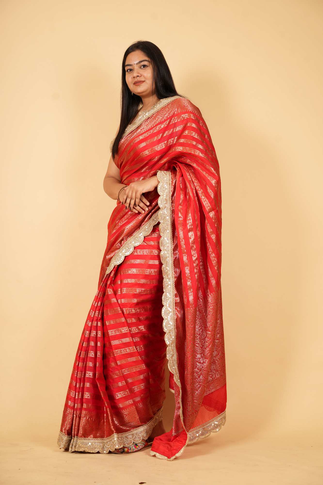 Regal Red Banarasi-Inspired Soft Warm Silk Ready To Wear Saree