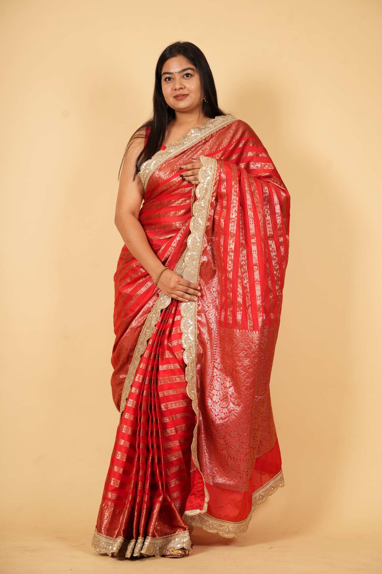 Regal Red Banarasi-Inspired Soft Warm Silk Ready To Wear Saree