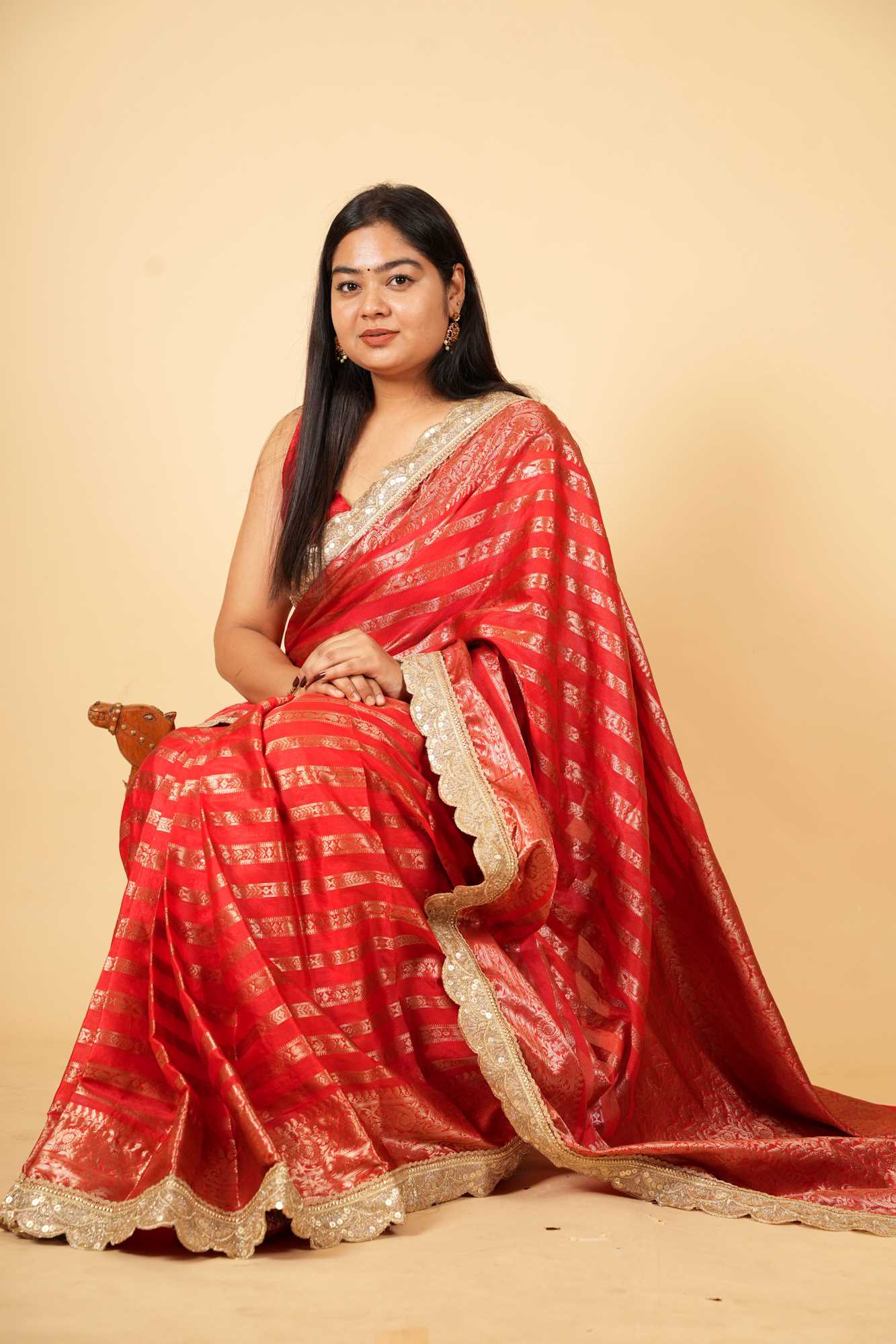 Regal Red Banarasi-Inspired Soft Warm Silk Ready To Wear Saree