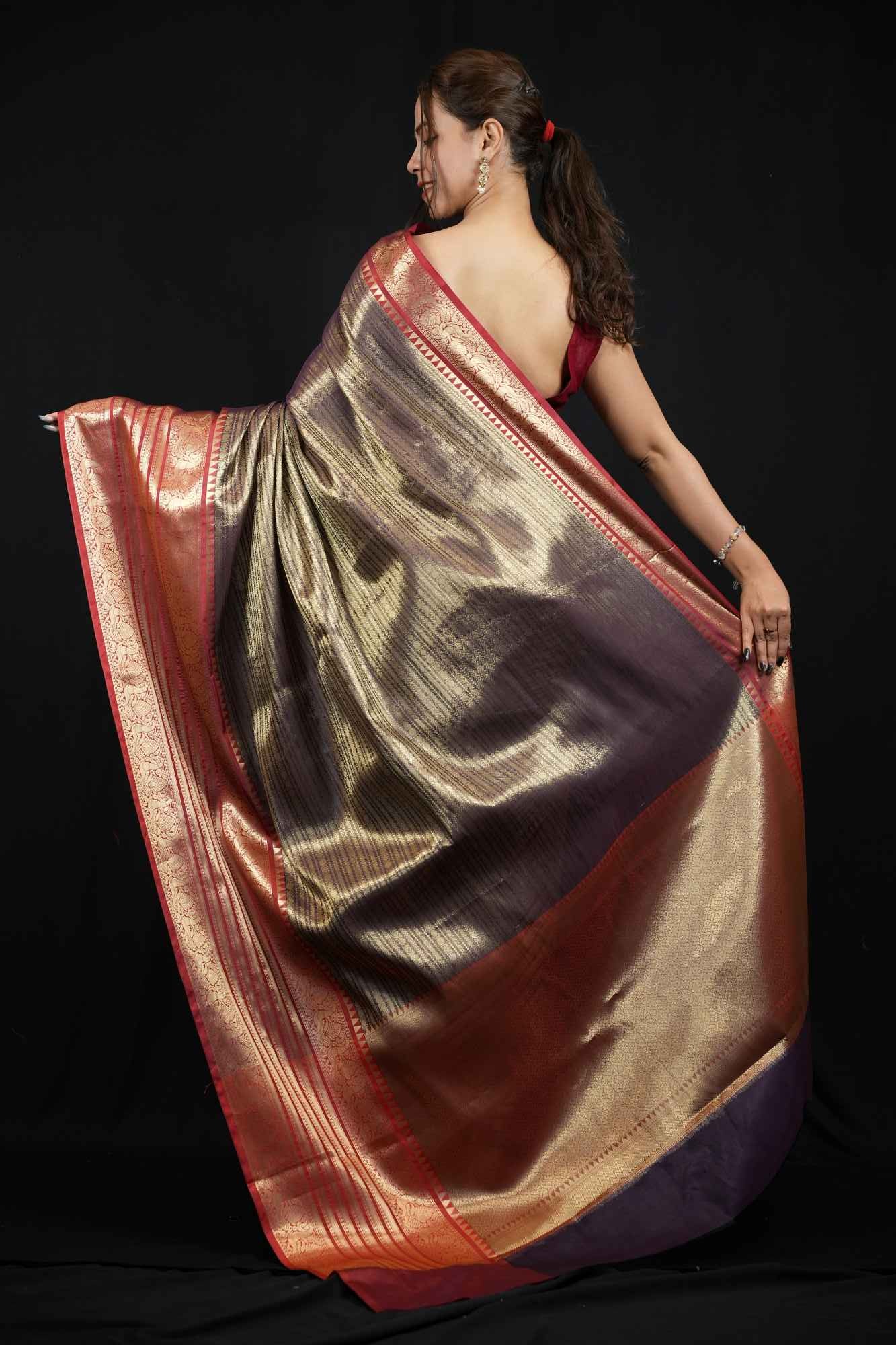 Bollywood Kanjivaram weaving pattern 12-14” inch border prestitched ready to wear saree
