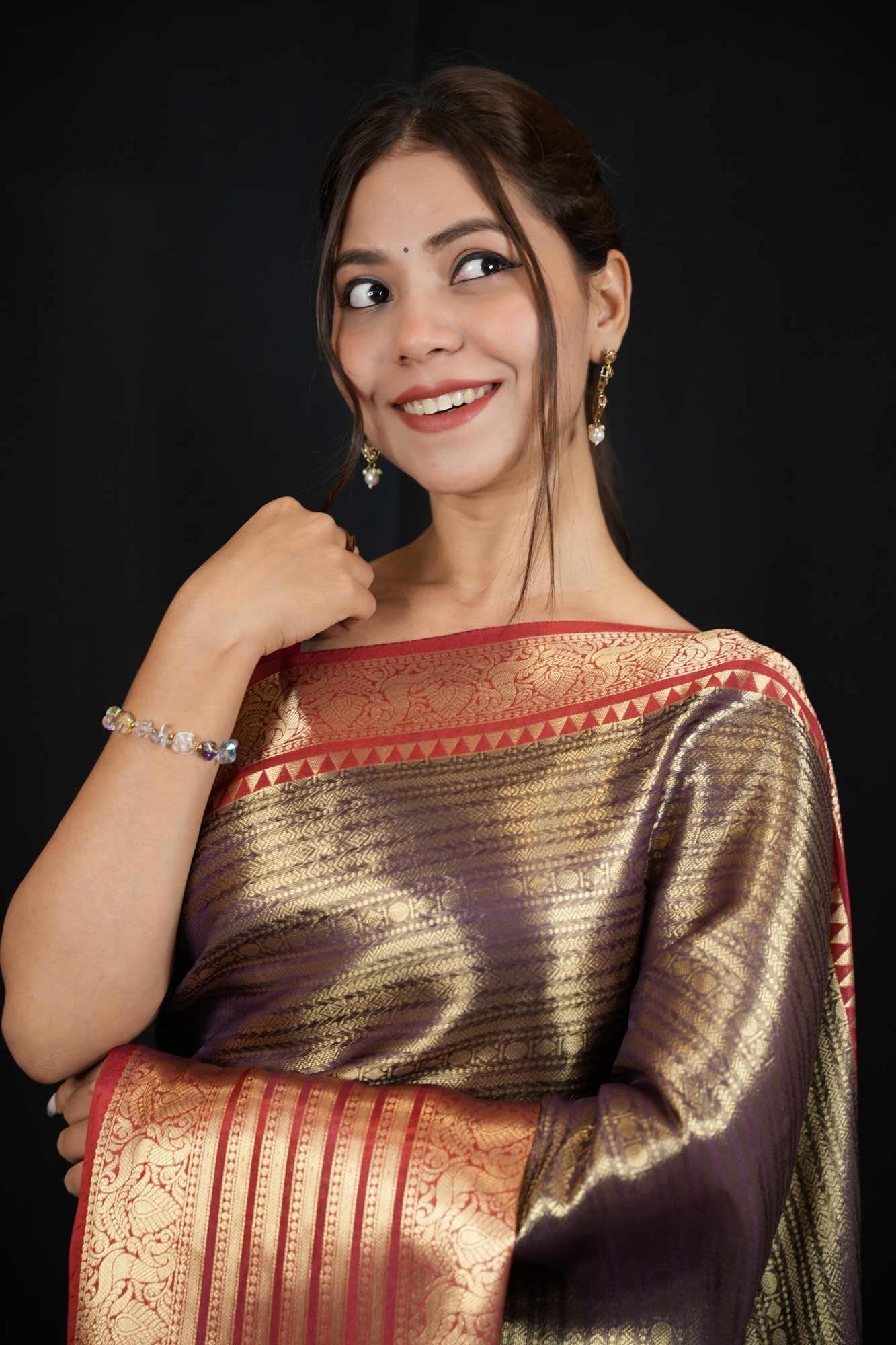 Bollywood Kanjivaram weaving pattern 12-14” inch border prestitched ready to wear saree