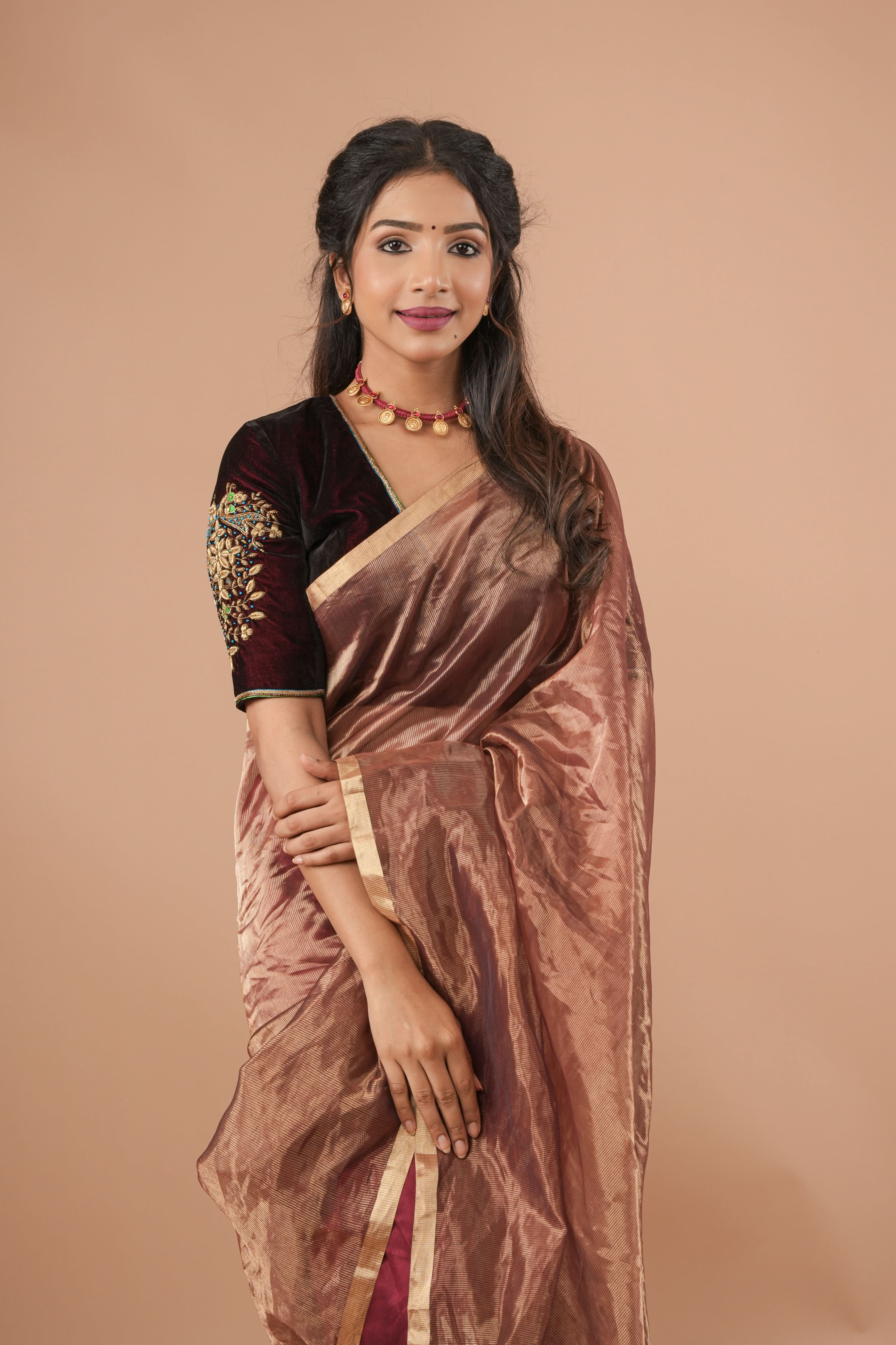 Exquisite Half and Half Maroon and Zari Tissue Maheshwari Silk Cotton Saree | Shobitam
