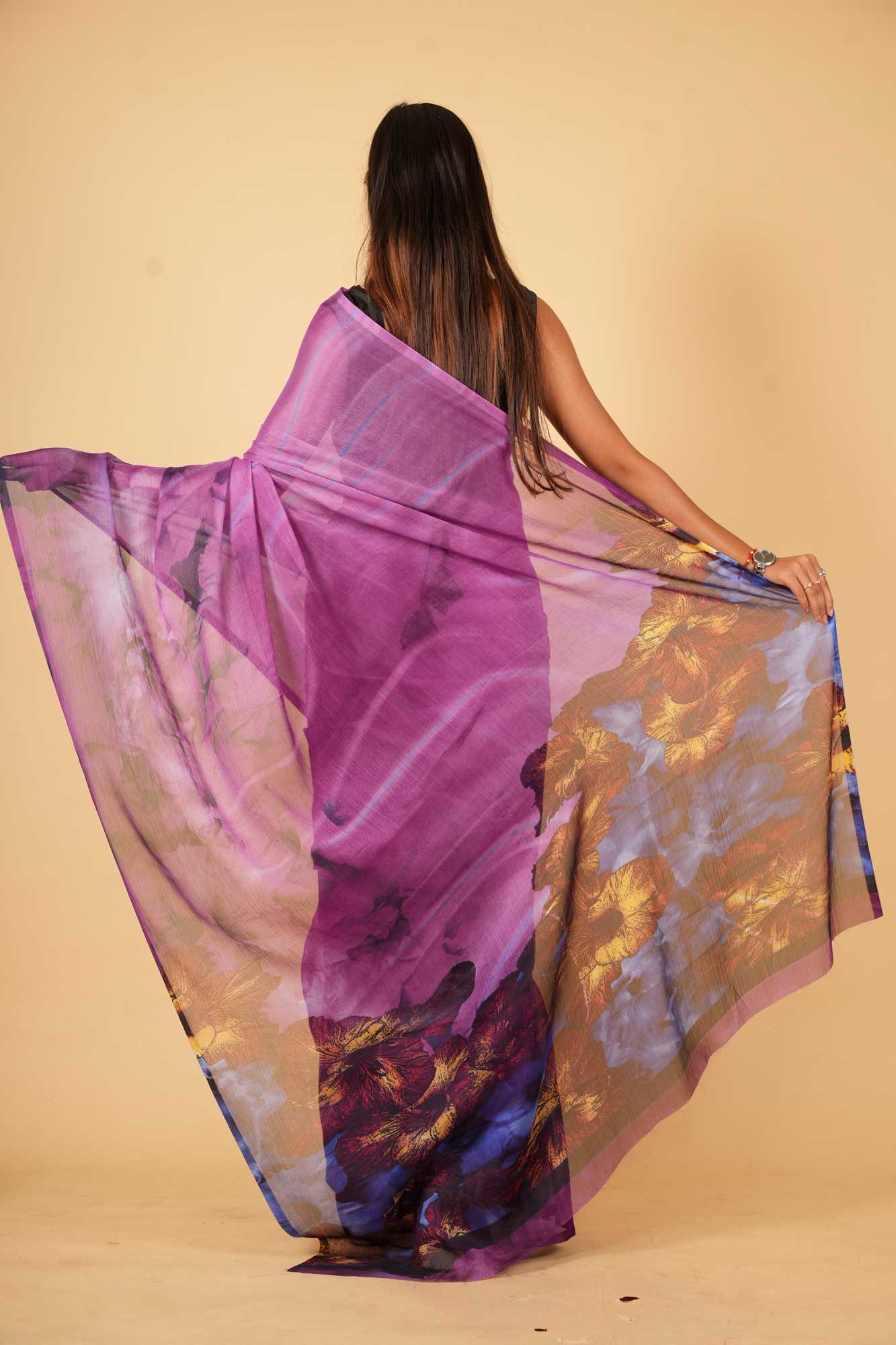 Violet Bloom Chiffon Ready To Wear Saree