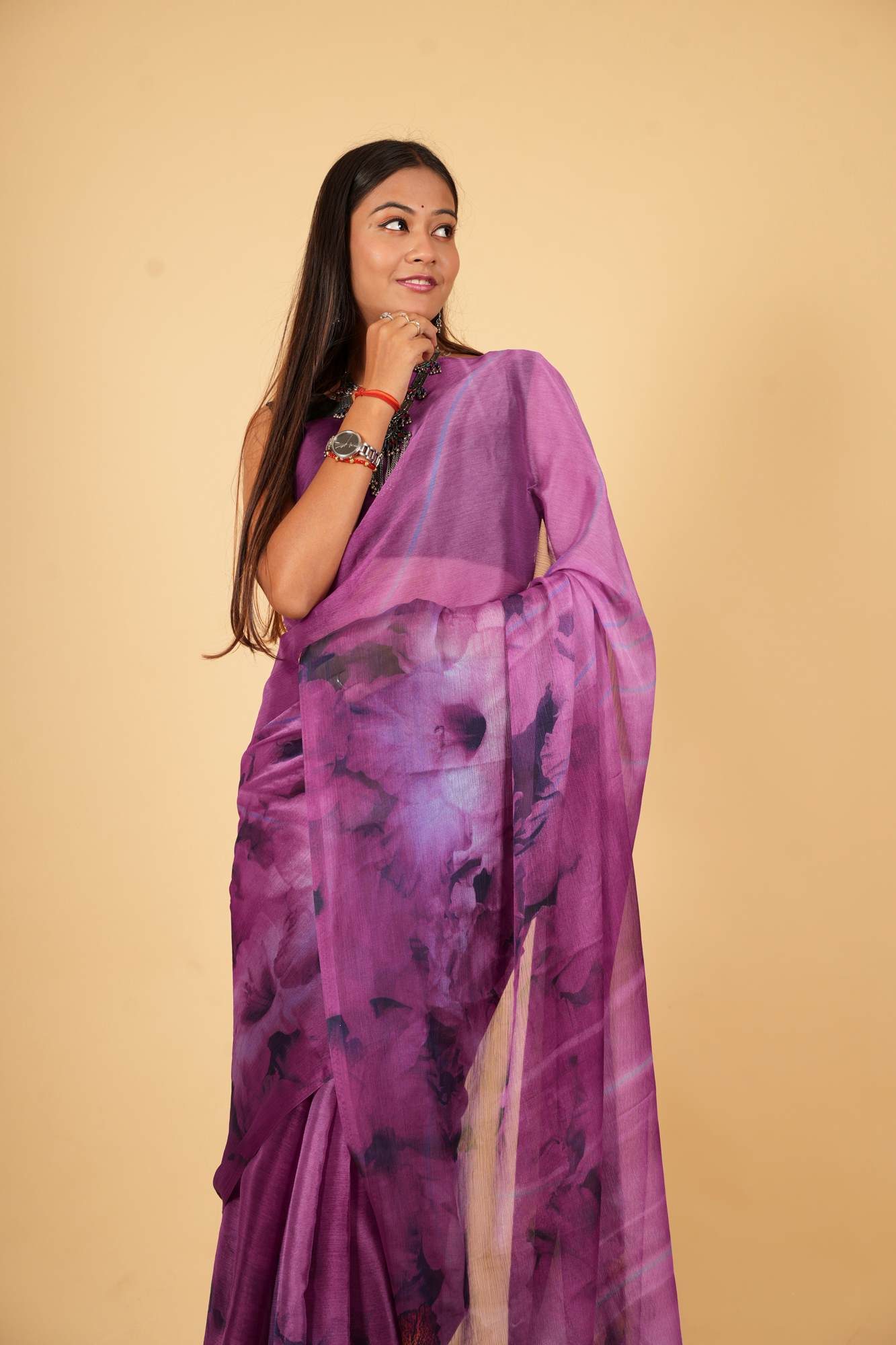 Violet Bloom Chiffon Ready To Wear Saree