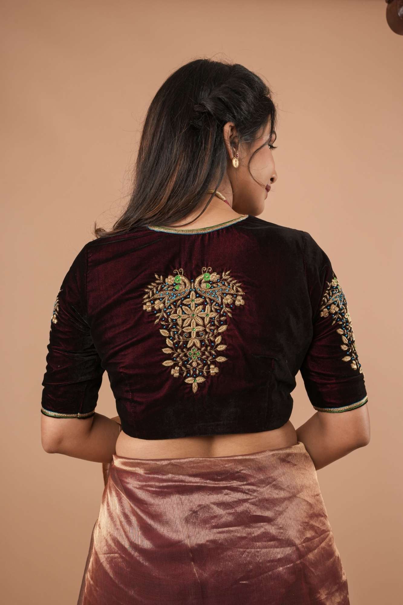 Maroon Velvet Blouse with Zardosi Work, Mix and Match Blouse for saree, Made to Order