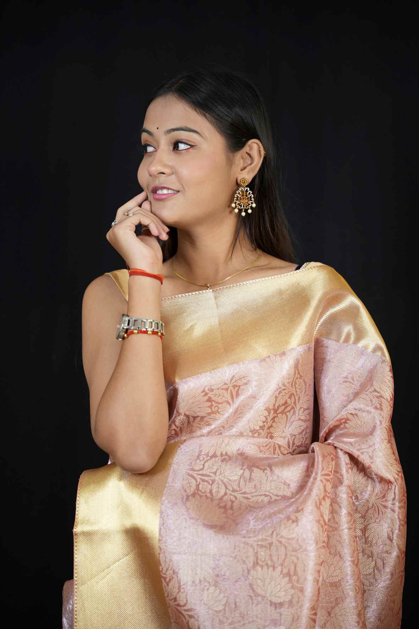 Banarasi ready to wear saree with ornate pallu and zari woven border