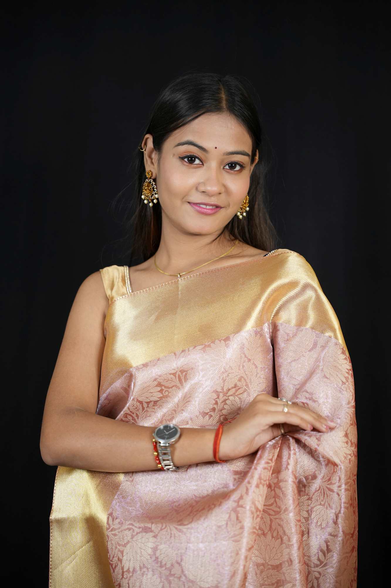 Banarasi ready to wear saree with ornate pallu and zari woven border