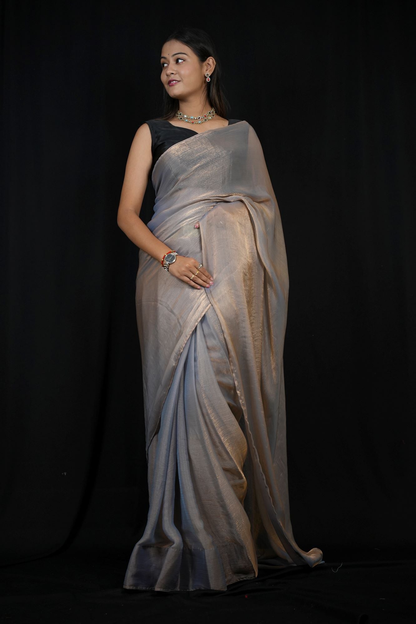 Chiffon Silk Ready to Wear Saree with Glossy Body and Satin-Finish Border Ready To Wear Saree